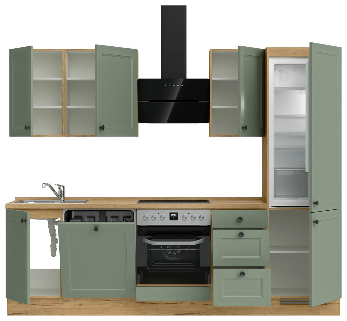 Küchenblock Cascada High m. Geräten Schilfgrün - Schilfgrün/Eichefarben, MODERN, Holzwerkstoff/Metall (270cm) - Nobilia