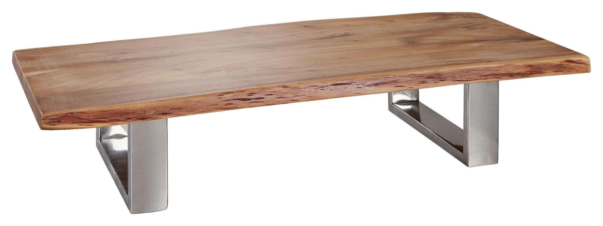 Couchtisch Asura ca. 115x58 cm Akazie - Chromfarben/Akaziefarben, Design, Holz/Metall (115/58/25cm) - MID.YOU