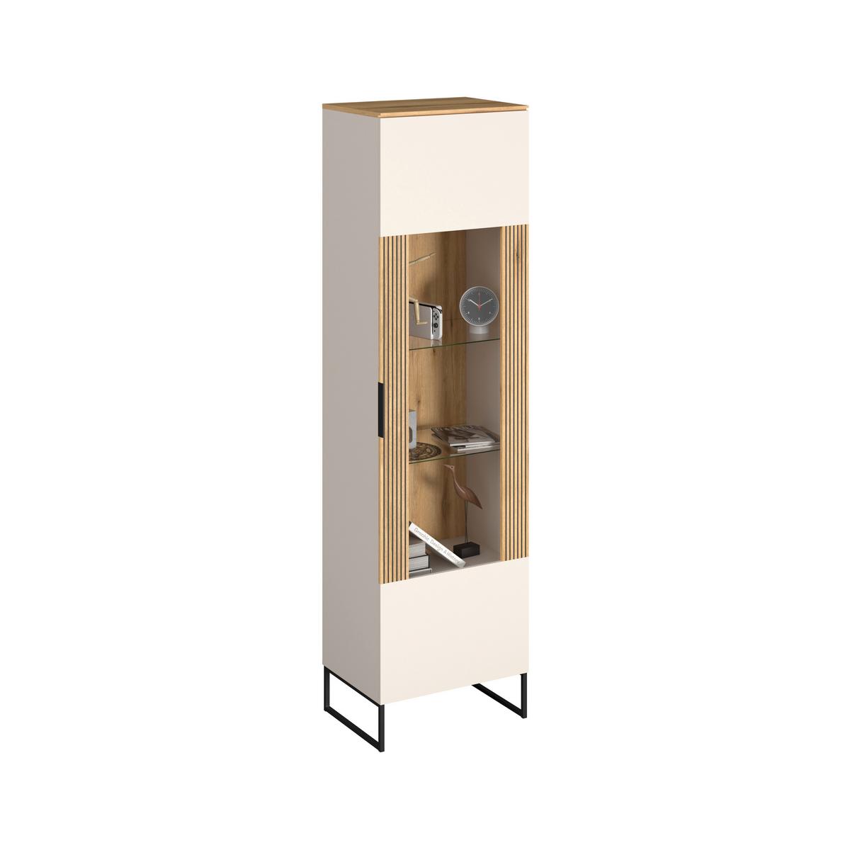 Vitrina King - kašmir/boje hrasta, Moderno, staklo/drvni materijal (55,2/200/40cm) - Modern Living