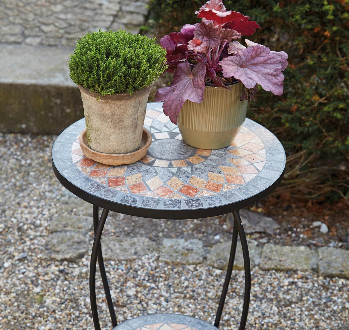 GARTENBEISTELLTISCH 380829 - Multicolor/Schwarz, MODERN, Keramik/Metall (41/41/59cm) - Siena Garden