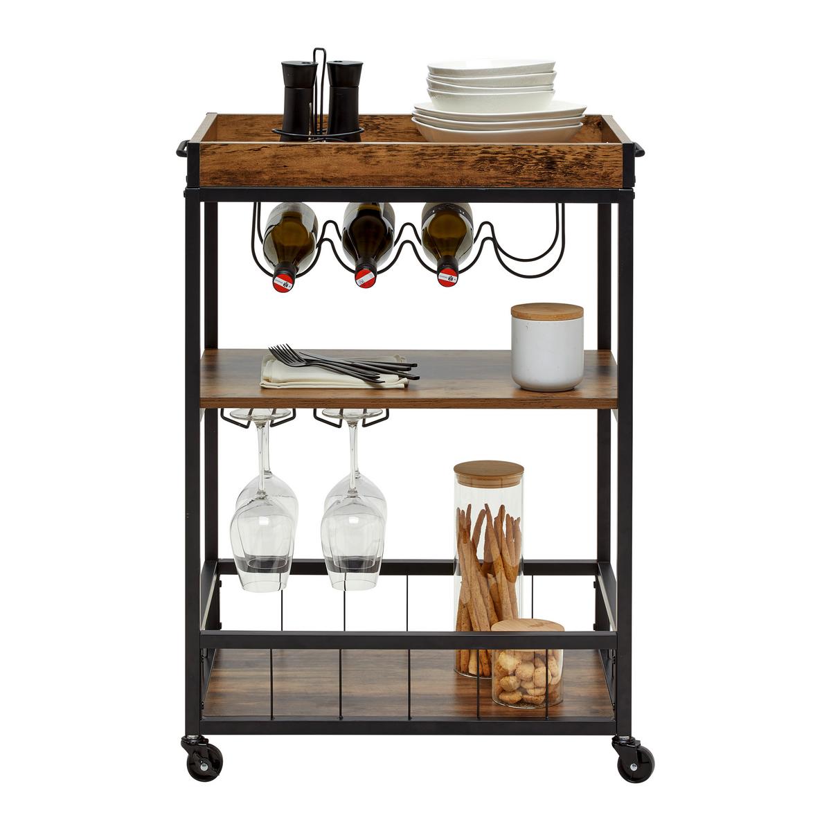 Servierwagen Madras Naturfarben/Schwarz - Schwarz/Naturfarben, MODERN, Holzwerkstoff/Kunststoff (67/88/39,5cm) - Mömax