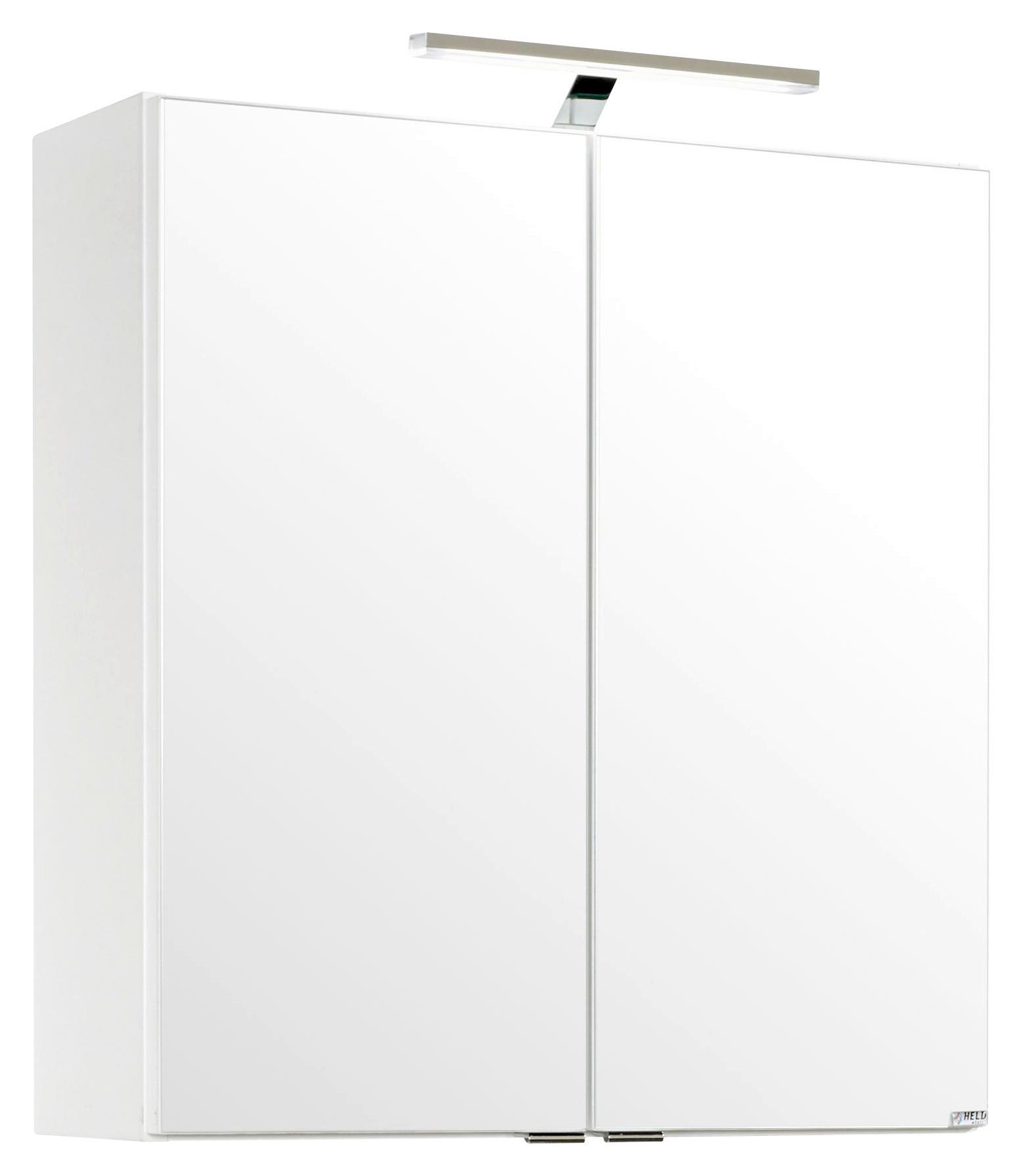 Spiegelschrank Siena mit LED ca. 60x65x20 cm 2-türig Weiß - Chromfarben/Weiß, MODERN, Holzwerkstoff/Metall (60/65/20cm) - Held