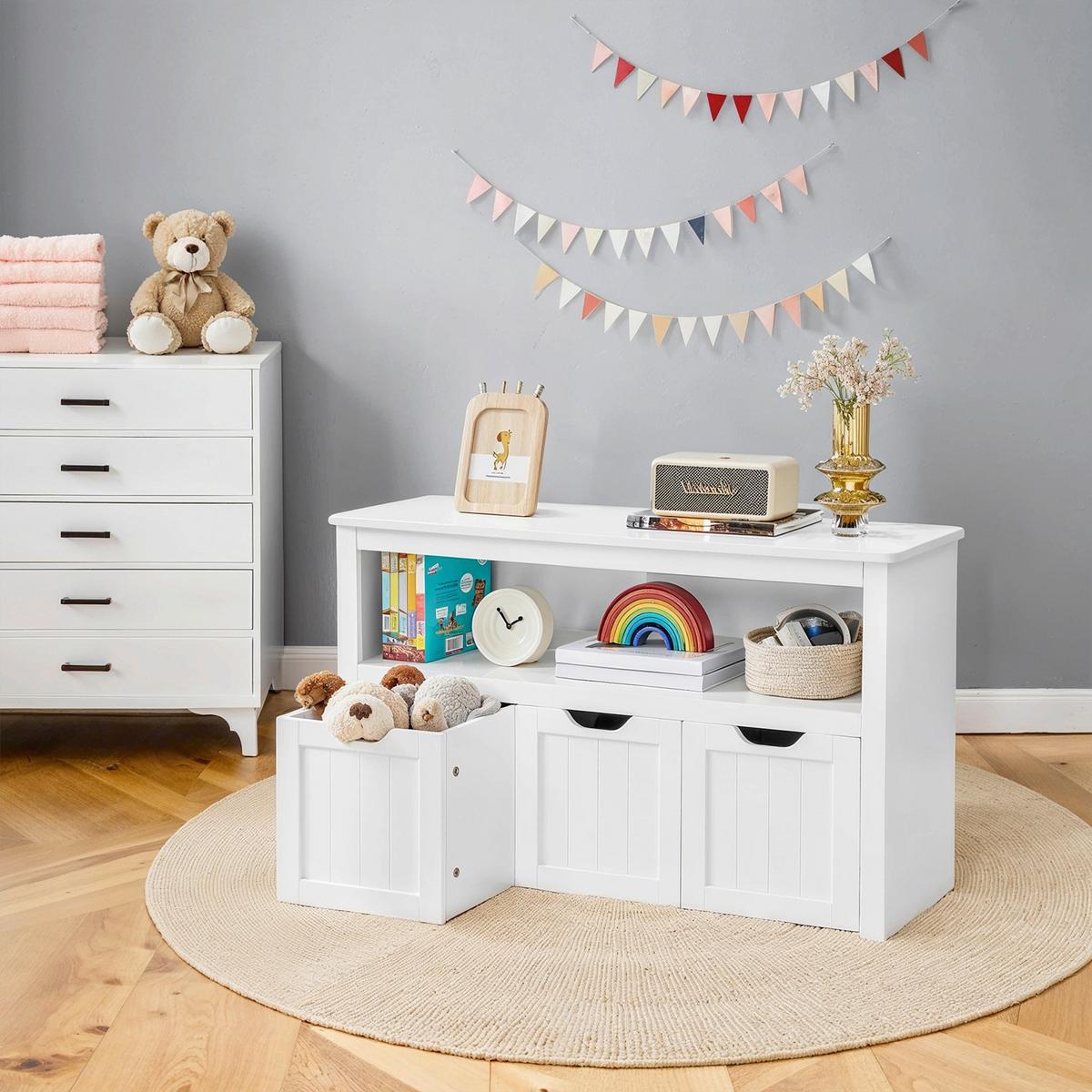 Kinderregal in Weiß MDF mit 3 Schubladen - Weiß, Trend, Holzwerkstoff (102/60/30cm) - MID.YOU