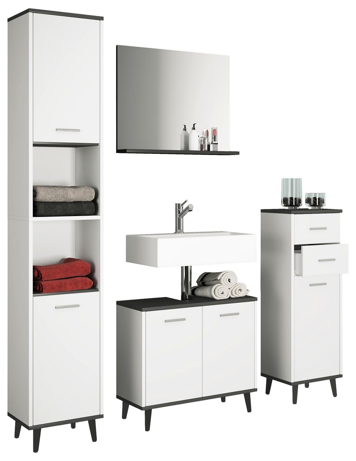 Badmöbel-Set 4-tlg. Landos ca. 124 cm Anthrazit/Weiß - Anthrazit/Weiß, MODERN, Holzwerkstoff (124cm) - MID.YOU