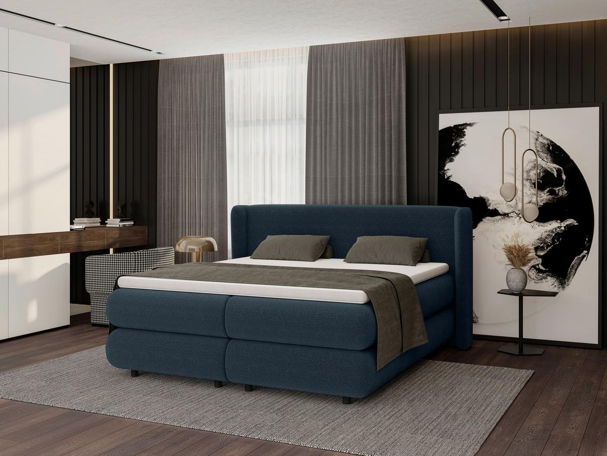 Boxspring Krevet Elodie - plava/crna, Konvencionalno, tekstil/plastika (180/200cm) - Premium Living