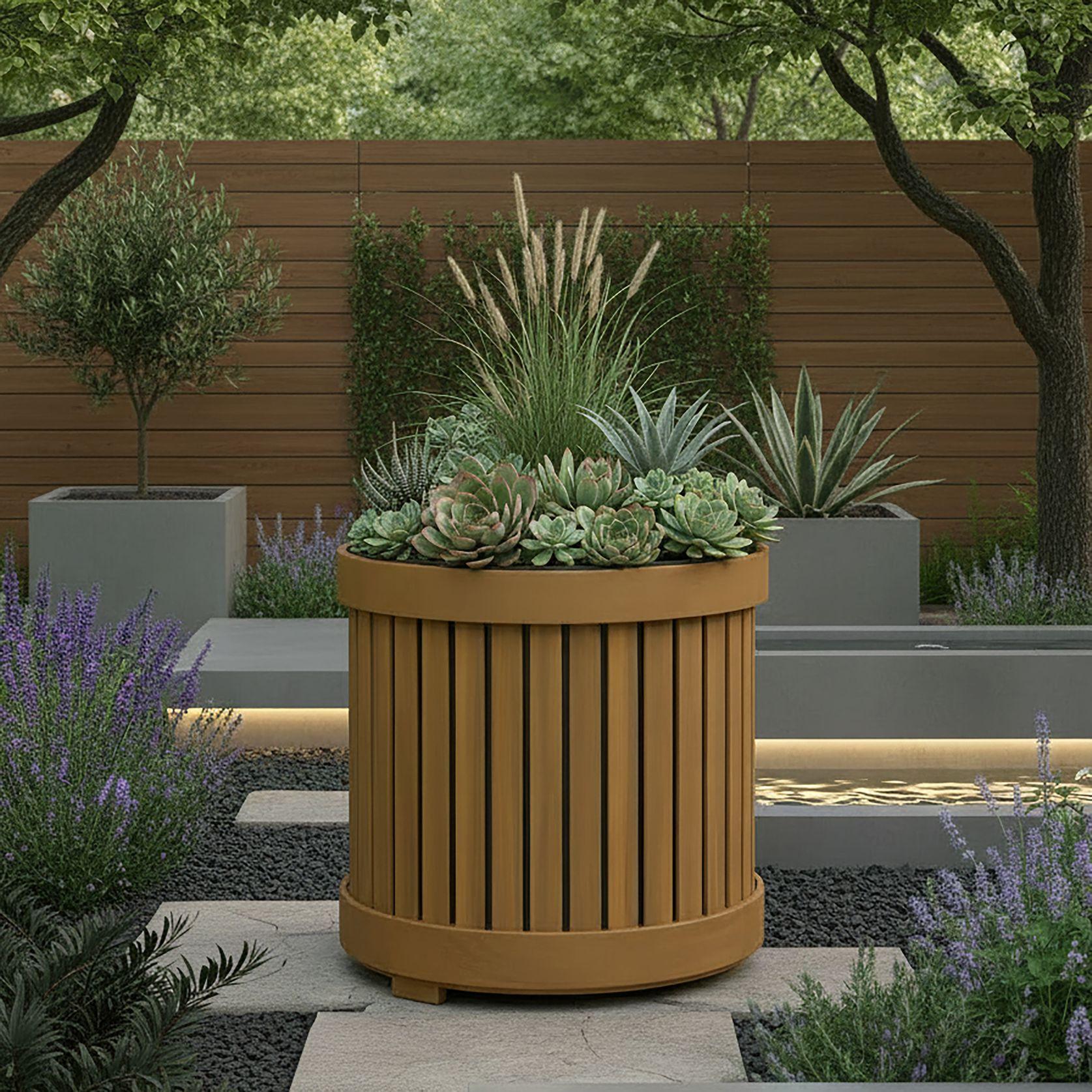 Hochbeet Marlo Echtholz massiv Ø 36 cm - Schwarz/Akaziefarben, MODERN, Holz/Kunststoff (36/36/36cm) - Bessagi Garden