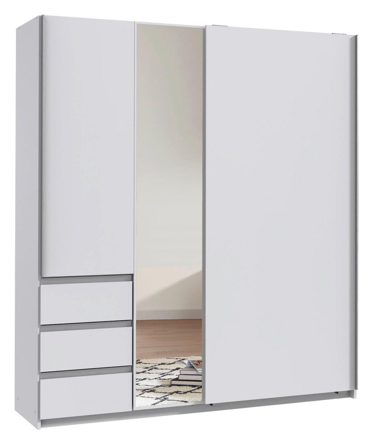 Dulap cu uși culisante ADRIA - argintiu/alb, Konventionell, sticlă/material pe bază de lemn (168/198/63cm) - Modern Living