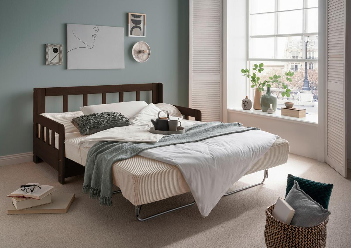 Schlafsofa Camino Holzkorpus Nussbaum/Beige - Beige/Nussbaumfarben, MODERN, Holz/Textil (154/88/90cm) - Livetastic