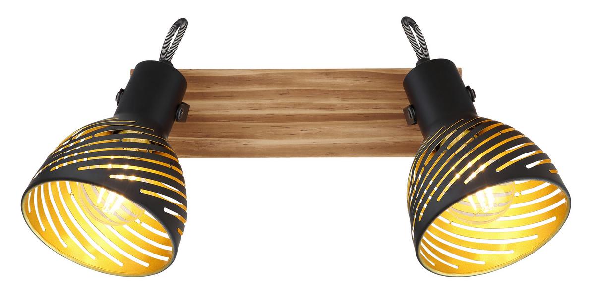 Strahler Lenna max. 40 Watt - Dunkelbraun/Goldfarben, Basics, Holz/Metall (30/12,5/25cm) - Globo
