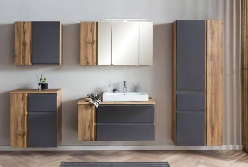 Hochschrank "Varese" in grau/wotaneiche - Eiche Wotan/Grau, MODERN, Holzwerkstoff (65/180/35cm) - Held