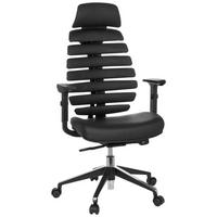 Drehstuhl Ergo Line II Pro Schwarz ca. 65x131x53cm - Schwarz/Alufarben, MODERN, Leder/Kunststoff (65/131/53cm) - MID.YOU