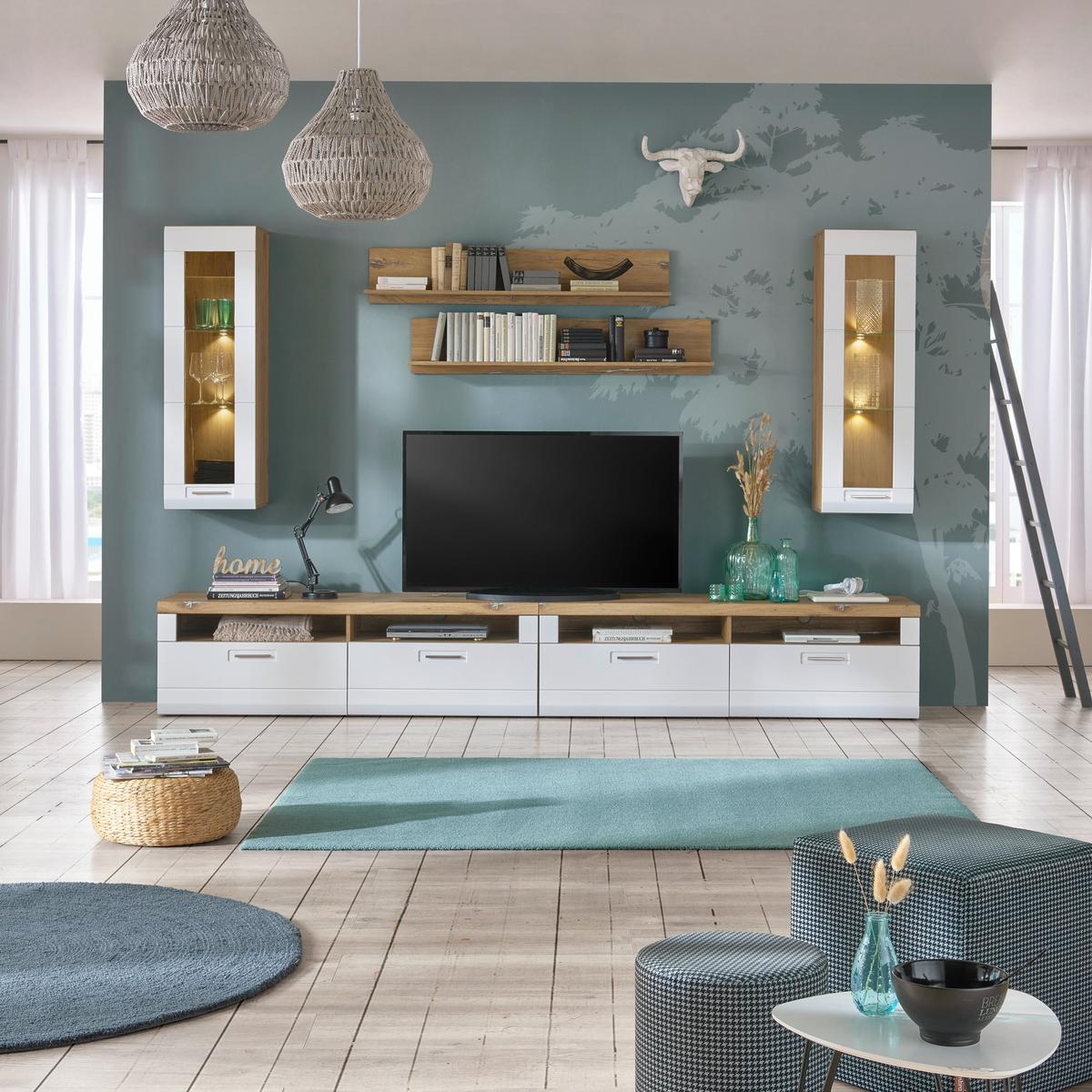 Tv Komoda Auris - bijela/boje hrasta, Moderno, drvni materijal/plastika (163/50/50cm) - Modern Living