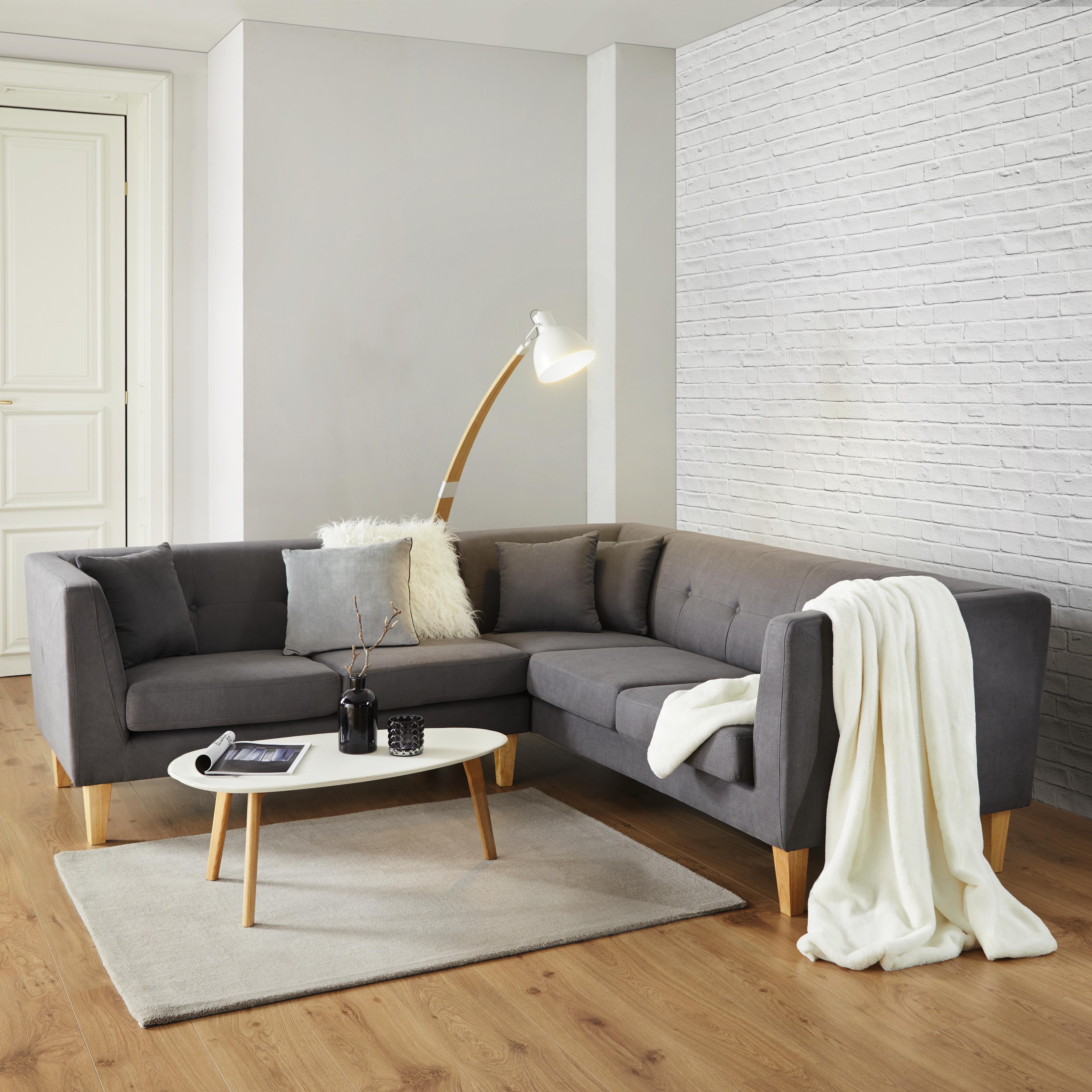 Wohnlandschaft in Grau 'Crissie' - Dunkelgrau/Naturfarben, MODERN, Holz/Textil (233/230cm) - Bessagi Home