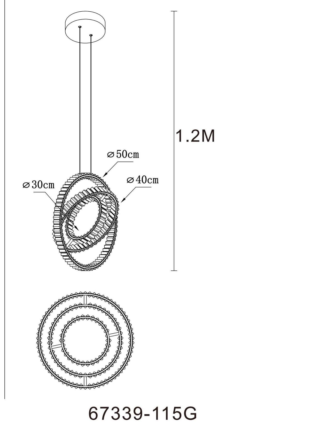 LED-HÄNGELEUCHTE 67339-115G NEIL - Klar/Goldfarben, Design, Glas/Metall (50/40/120cm) - Globo