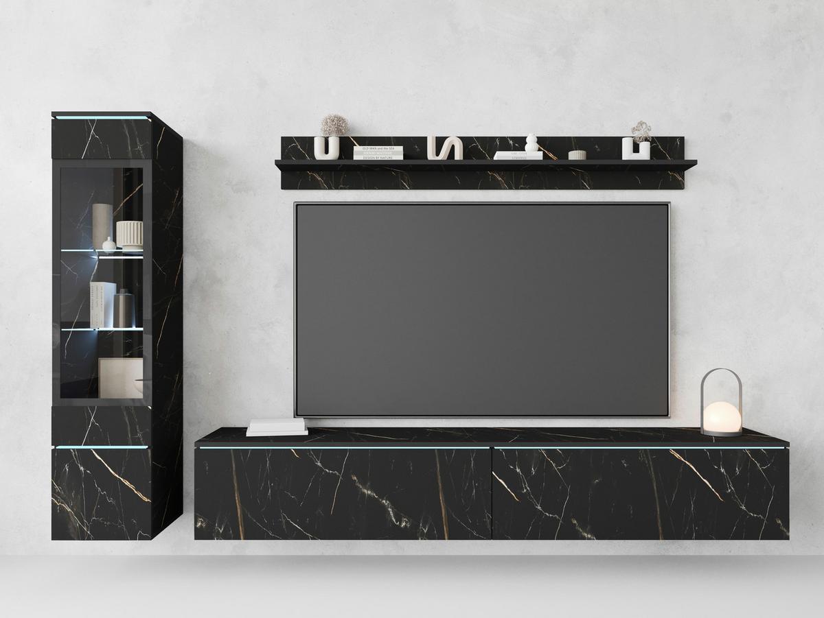 Dnevni Regal Vera, Črna Marmorirana, 3-Delno, Led - siva/barve skrilavca, Basics, umetna masa/steklo (210/130/33cm) - P & B