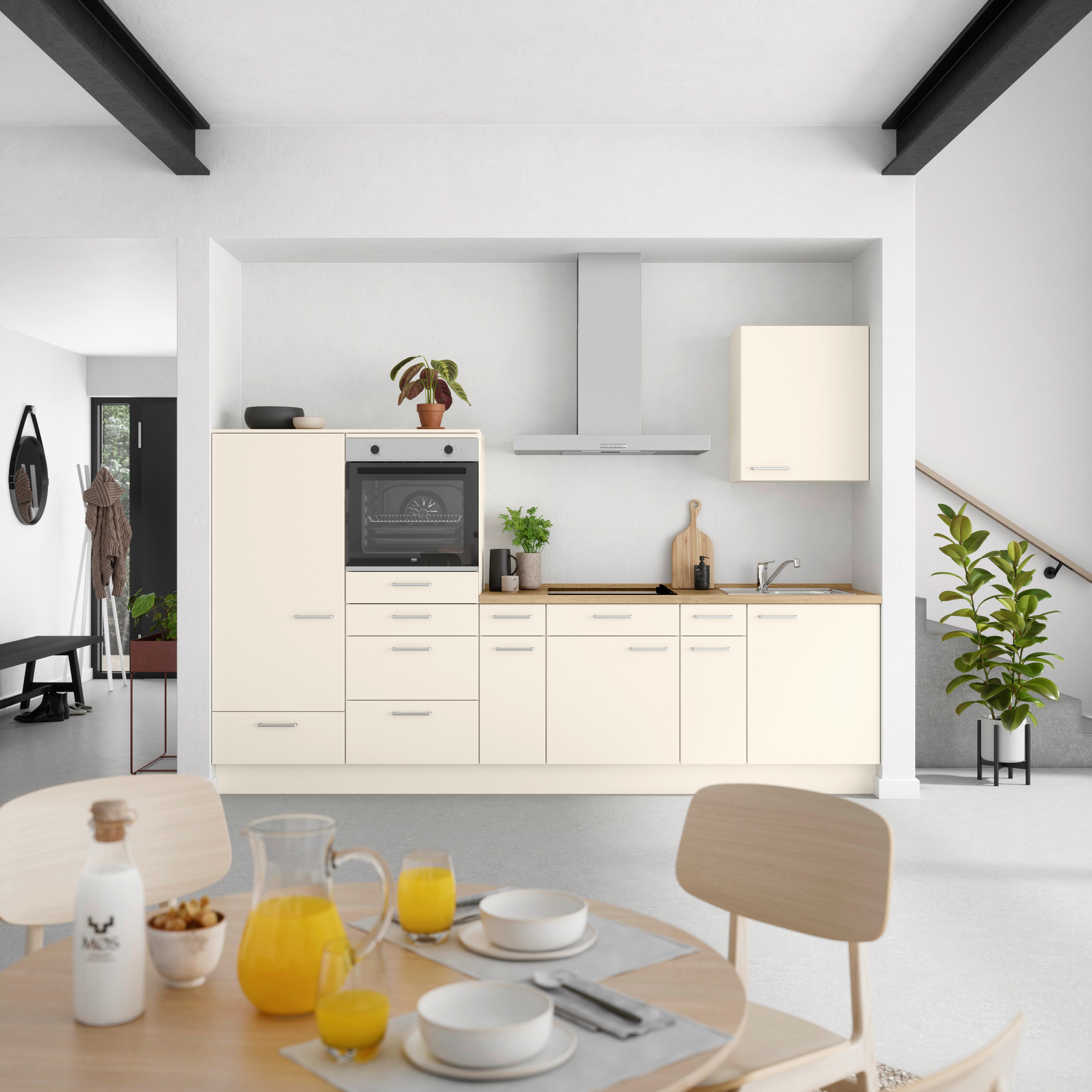 Küchenblock Touch Low m. Geräten Magnolie - Edelstahlfarben/Eichefarben, MODERN, Holzwerkstoff/Metall (300cm) - Nobilia