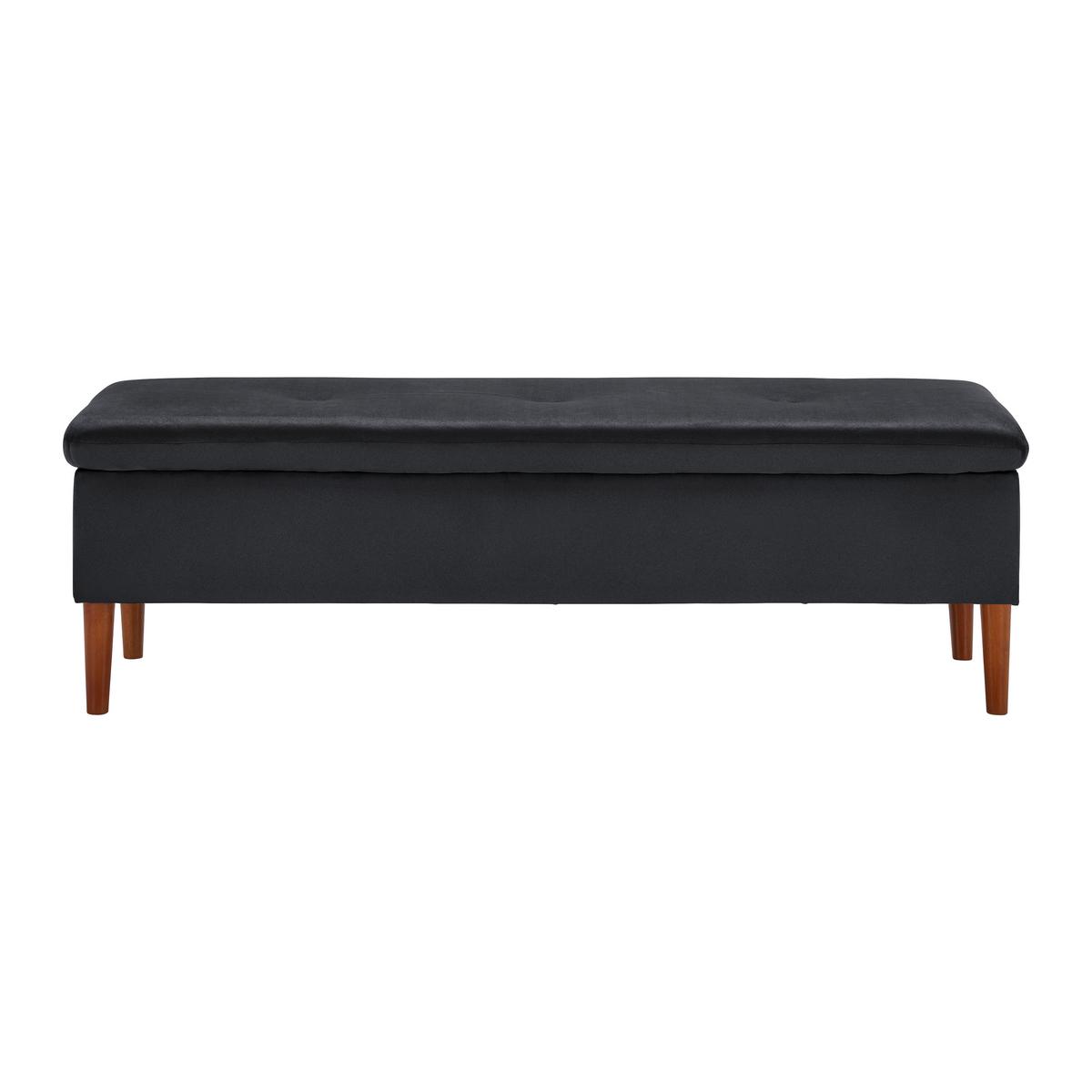Hockerbank Jessy Schwarz Samt Gepolstert mit Stauraum - Buchefarben/Schwarz, MODERN, Holz/Textil (150/50/55cm) - Bessagi Home