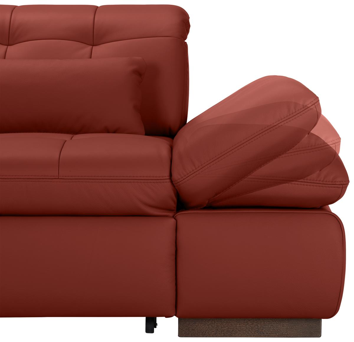 Wohnlandschaft Sanfino Leder Weinrot - Chromfarben/Weinrot, KONVENTIONELL, Leder/Metall (199/79-96/305cm) - Premium Living