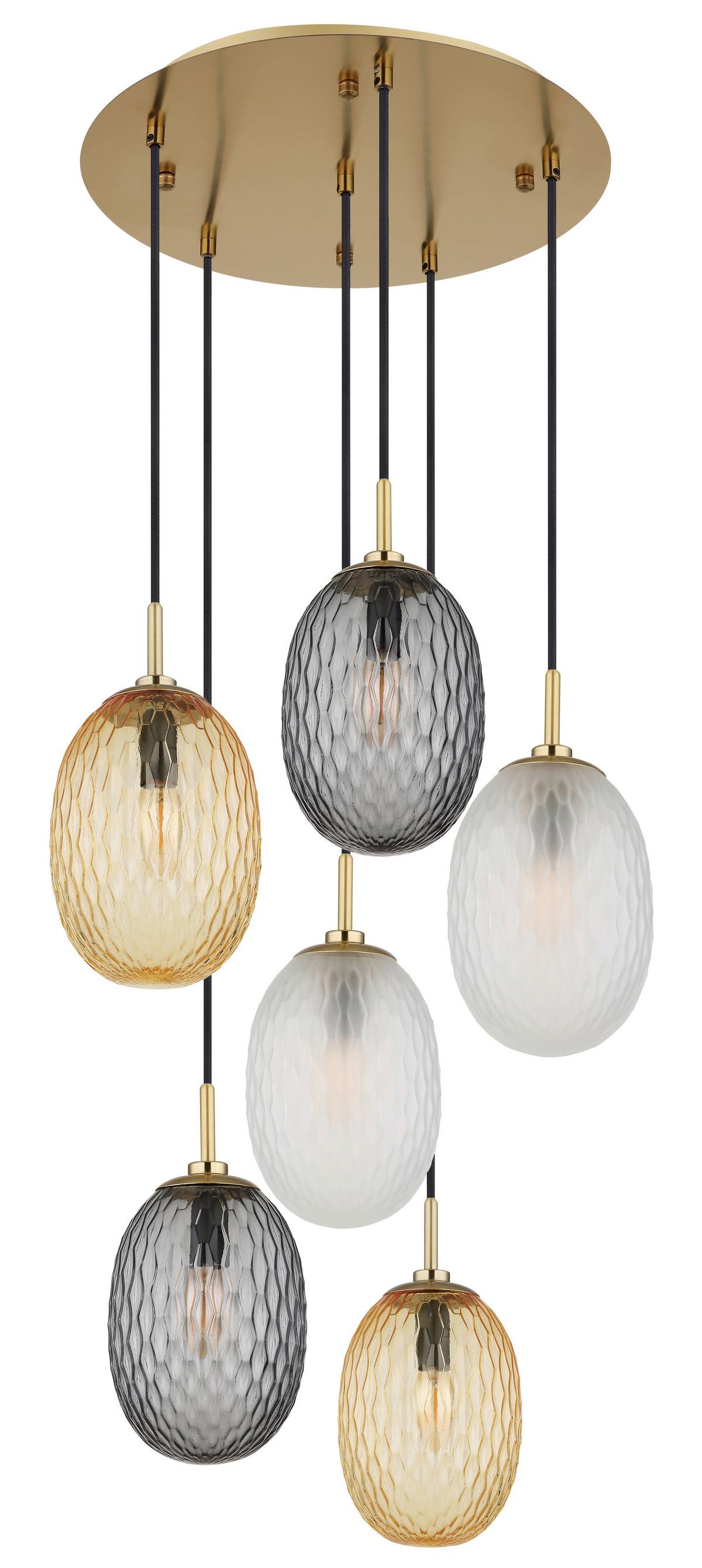 HÄNGELEUCHTE 15899-6HR - Weiss/Goldfarben, Basics, Glas/Textil (47/120cm) - Globo