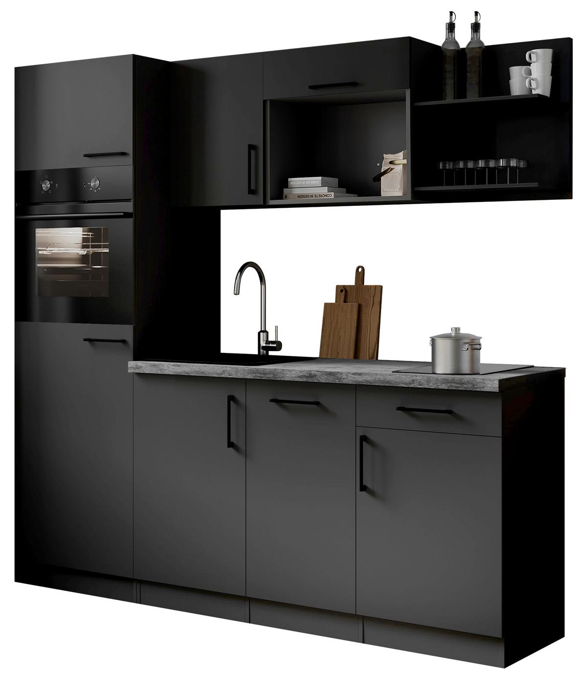 Küchenblock Oliver m. Geräten Grau - Grau, Trend, Holzwerkstoff/Metall (205cm) - Respekta