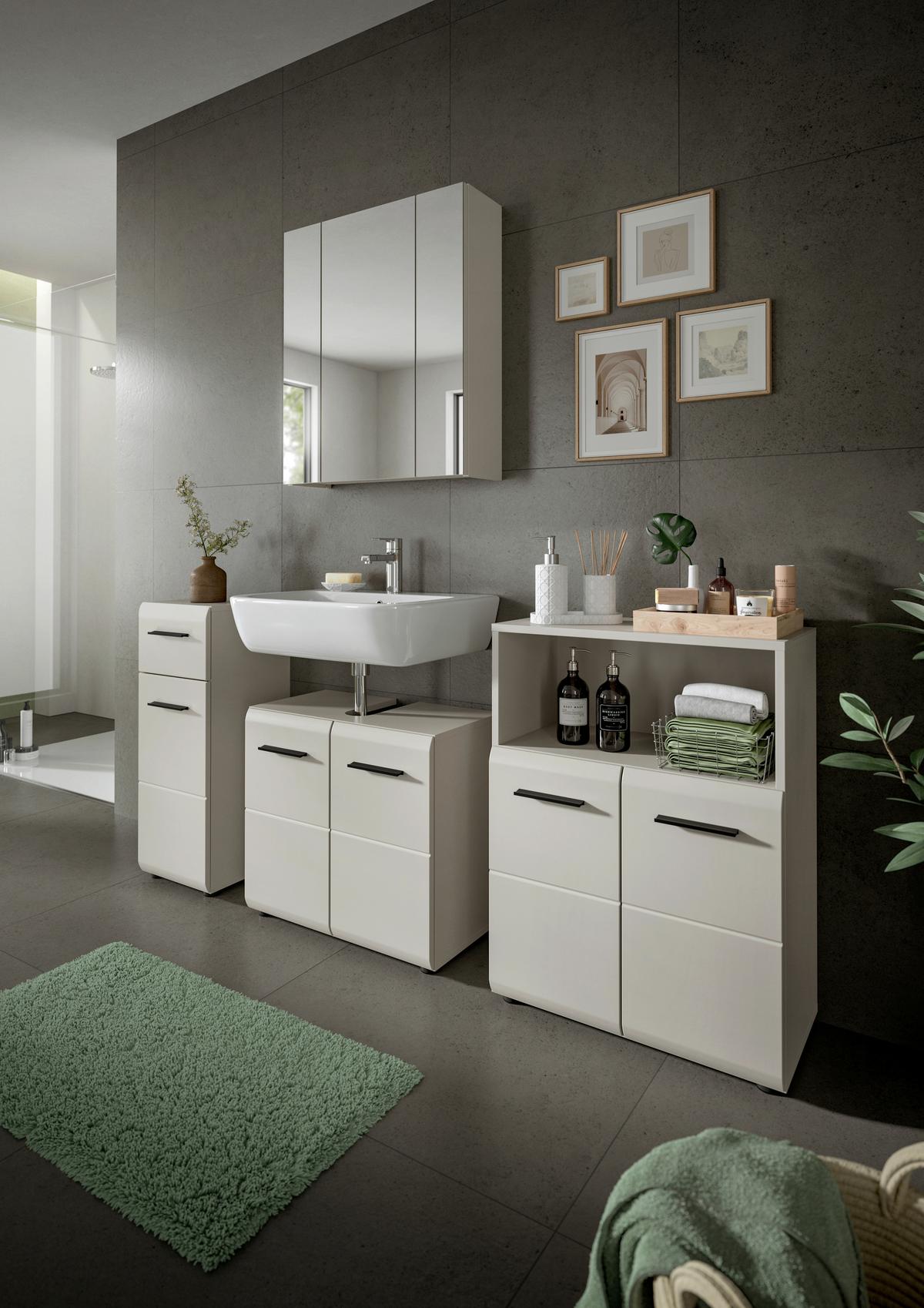 Badezimmer Ice Kaschmir 3-teilig - Kaschmir/Schwarz, Trend, Glas/Holzwerkstoff (120cm) - MID.YOU
