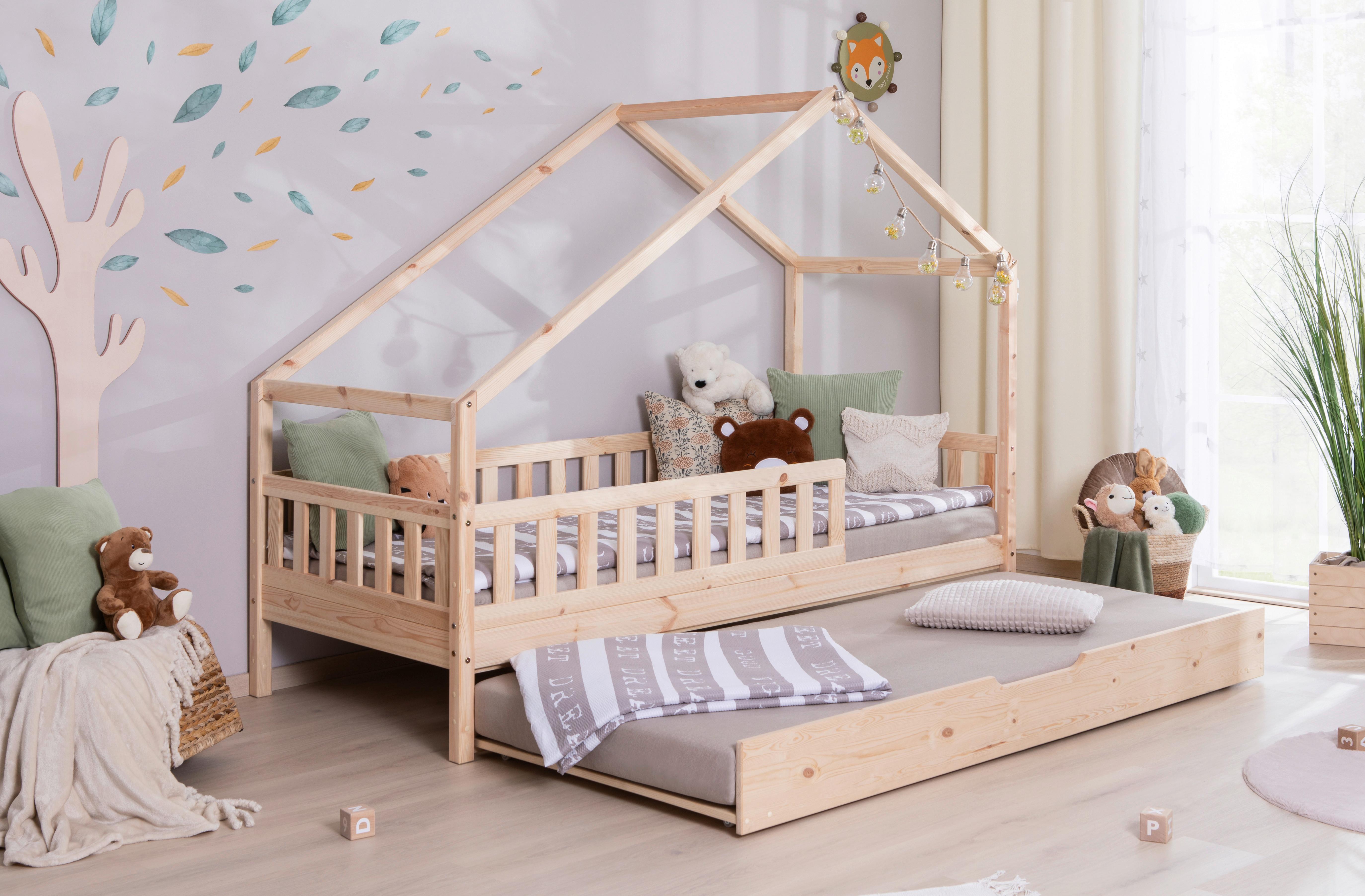 Hausbett Lou m. Zusatzbett ca. 100x200 cm Holz - Naturfarben/Weiß, MODERN, Holz/Textil (100/200cm) - MID.YOU