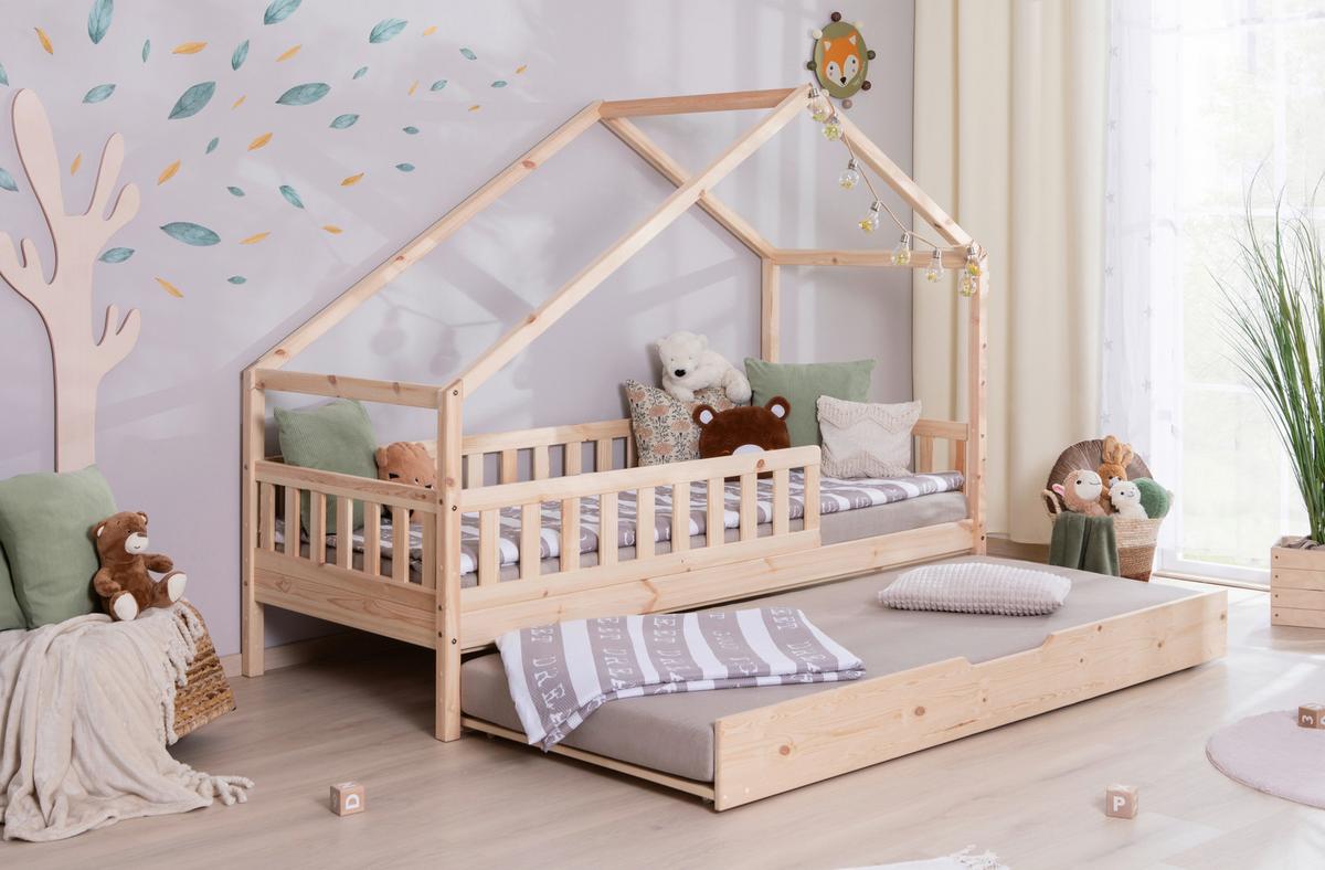 Hausbett Lou m. Zusatzbett ca. 100x200 cm Holz - Naturfarben/Weiß, MODERN, Holz/Textil (100/200cm) - MID.YOU
