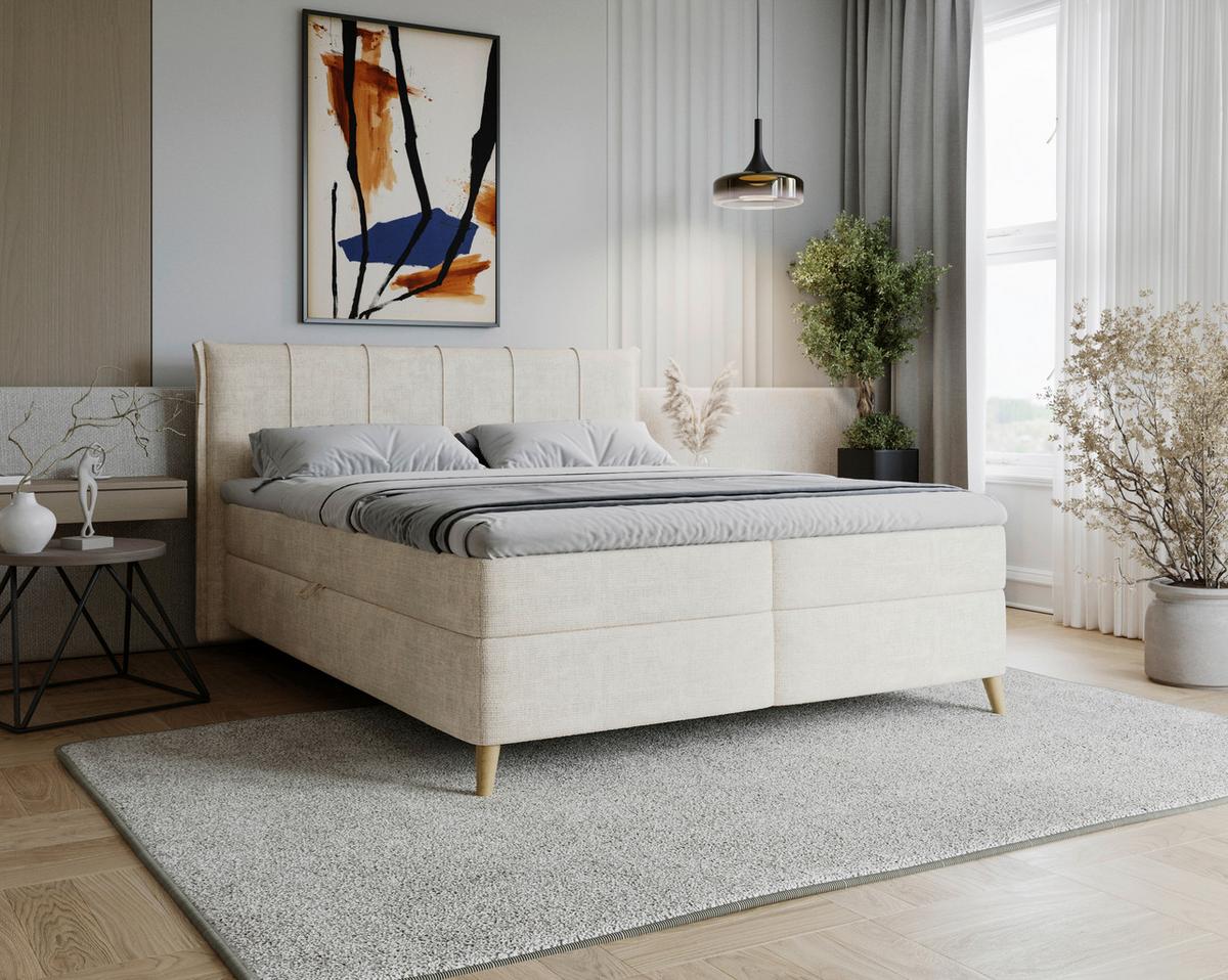 Boxbett Veloria Beige ca. 160x200cm - Beige/Schwarz, KONVENTIONELL, Textil/Metall (160/200cm) - Based