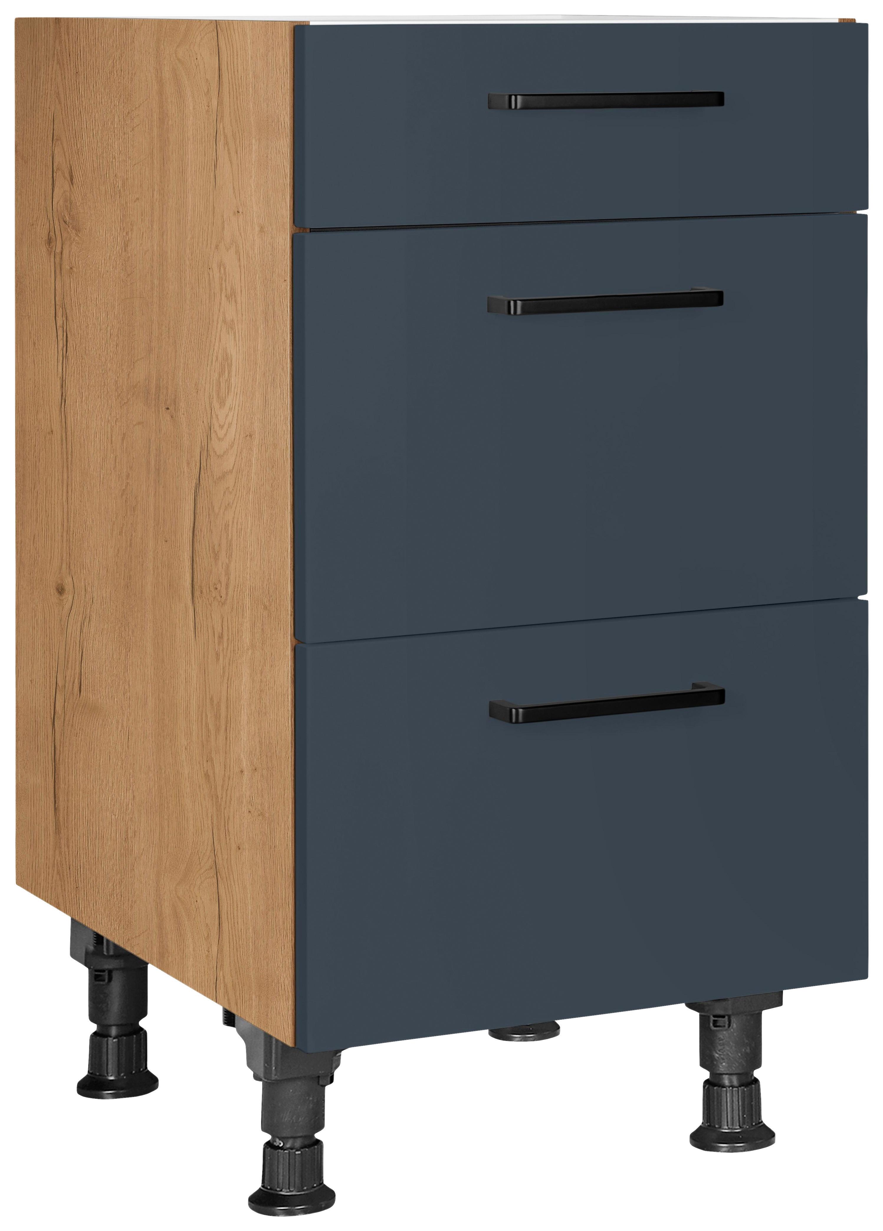 Schubkastenunterschrank Easytouch Blau - Blau/Eichefarben, MODERN, Holzwerkstoff/Metall (45/87/56cm) - Nobilia