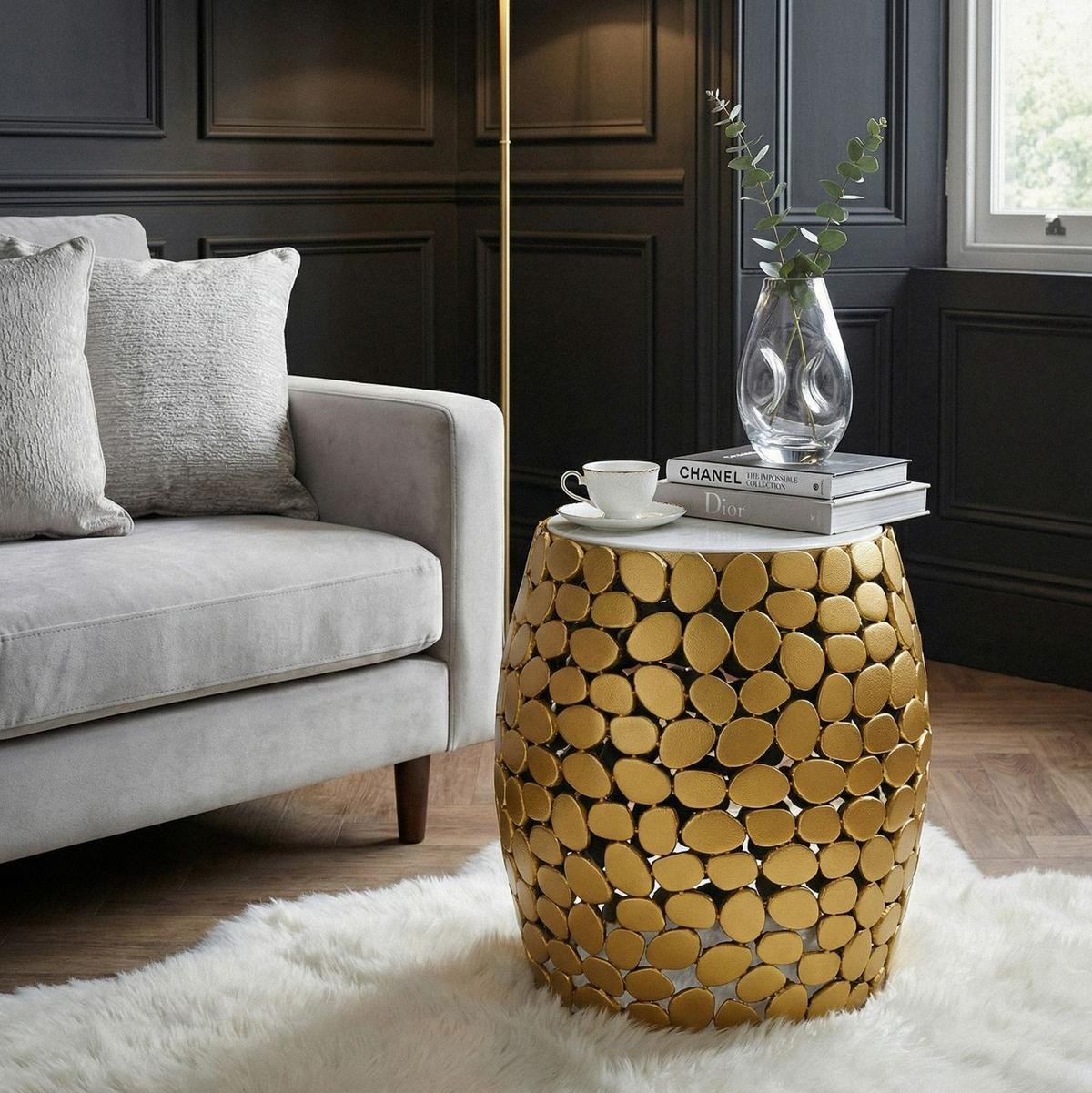 BEISTELLTISCH WL7.360 - Goldfarben, Design, Stein/Metall (40/46/40cm) - Livetastic