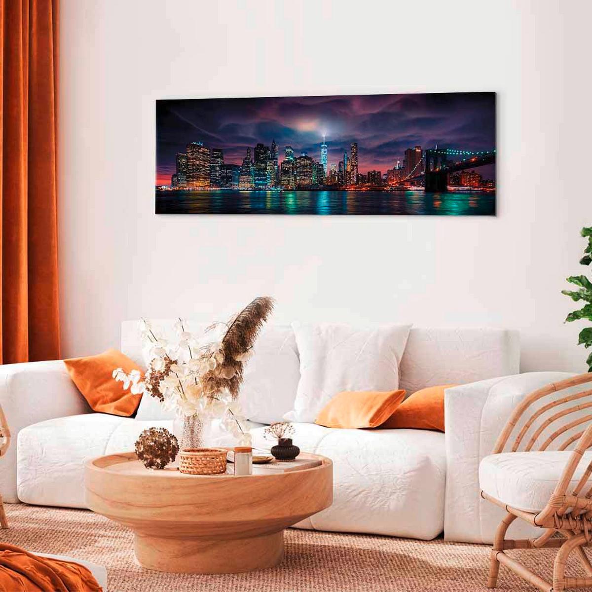 Slika Na Platnu New York: Dark City - večbarvno, Basics, tekstil/les (150/50/1.2cm) - artgeist