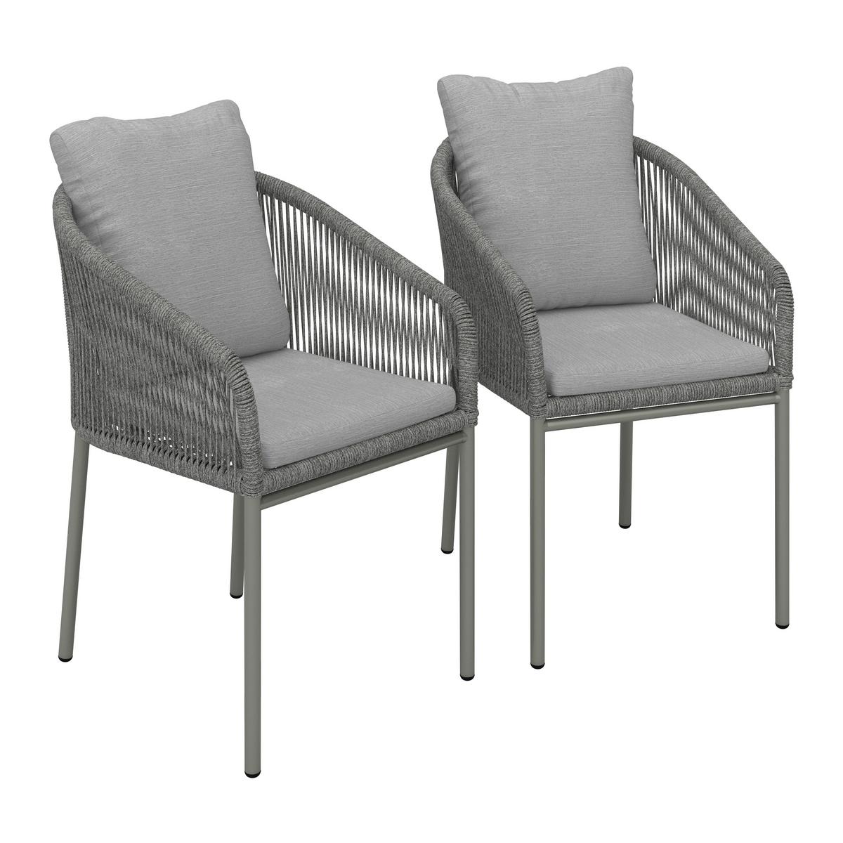 Gartensessel-Set 2-er Set Pepe Hellgrau Metall/Textil - Schwarz/Grau, MODERN, Kunststoff/Metall (55/83/62cm) - Bessagi Garden