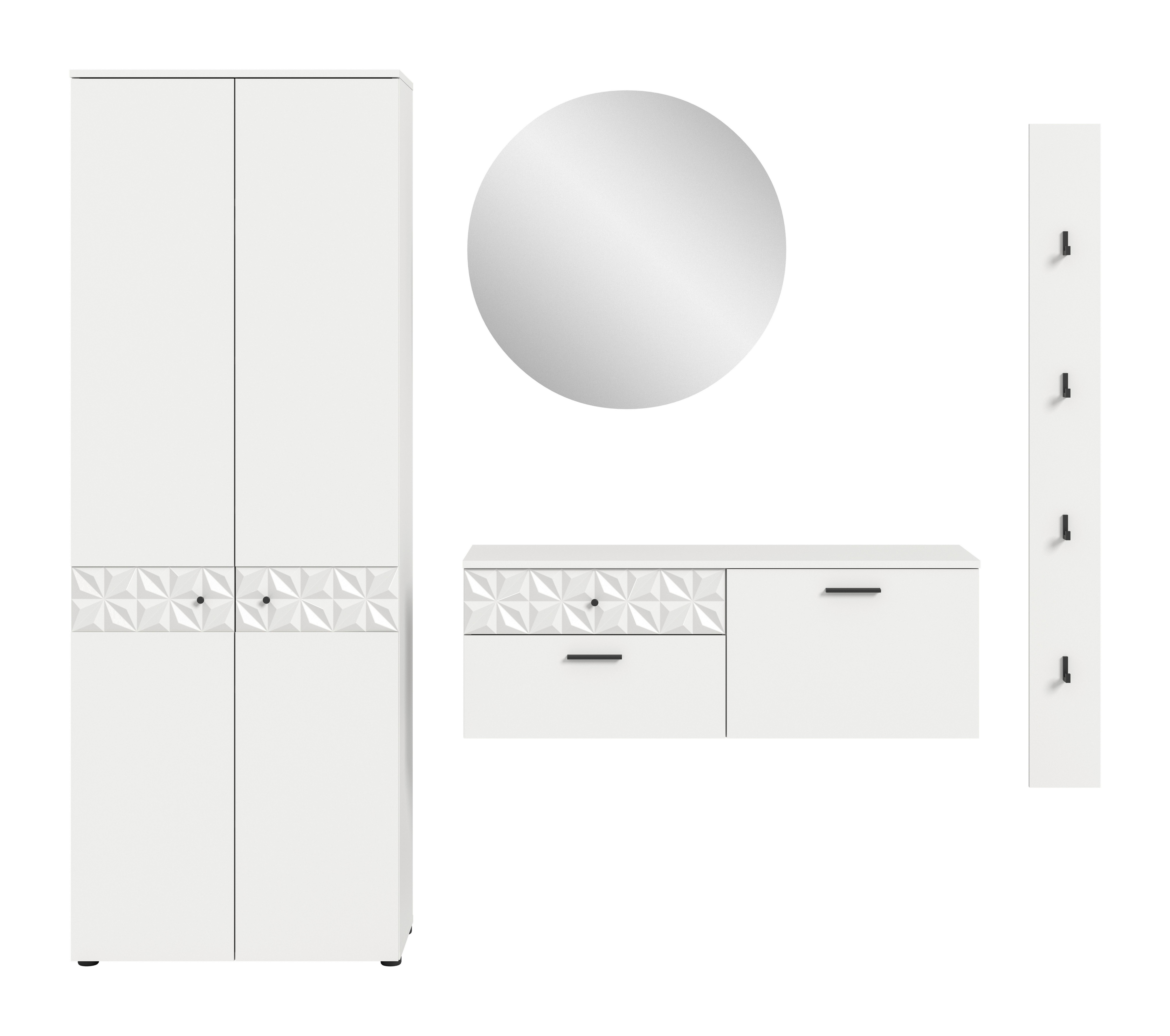 Predsoba Prisma, Bela, 4-Delna - Design, steklo/leseni material (226/192/34cm) - MID.YOU