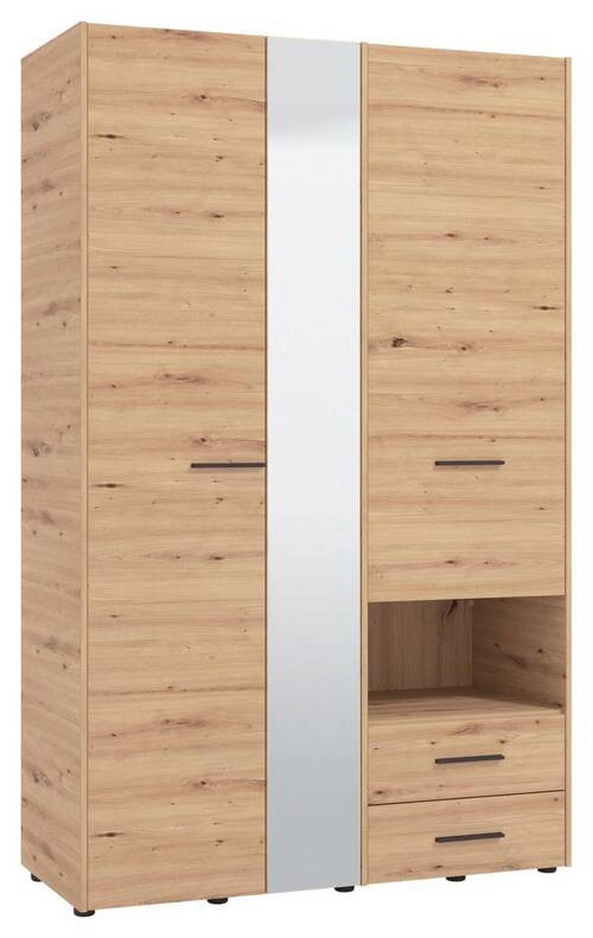 Kleiderschrank in Eiche Artisan - Schwarz/Eiche Artisan, Konventionell, Holzwerkstoff/Kunststoff (127,5/205,5/54cm) - Mömax