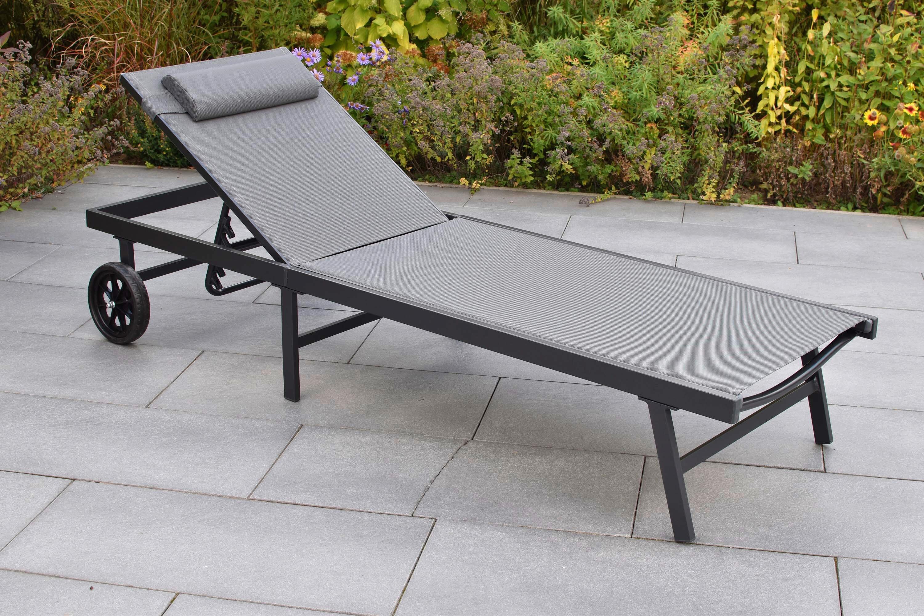 Gartenliege Tessin inkl. Kissen Graphitfarben/Grau - Graphitfarben/Grau, KONVENTIONELL, Textil/Metall (64,5/97,5/201cm) - Gardenson
