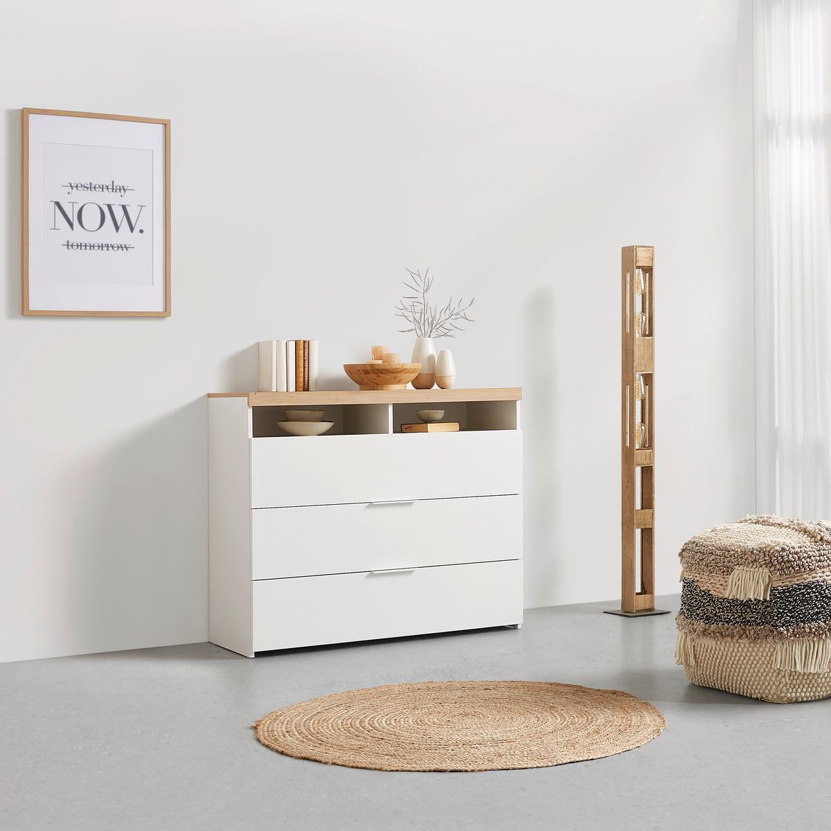Kommode In Weiss/eiche - Weiss Hochglanz/Weiss, Konventionell, Holzwerkstoff/Metall (110/94/45cm) - Premium Living