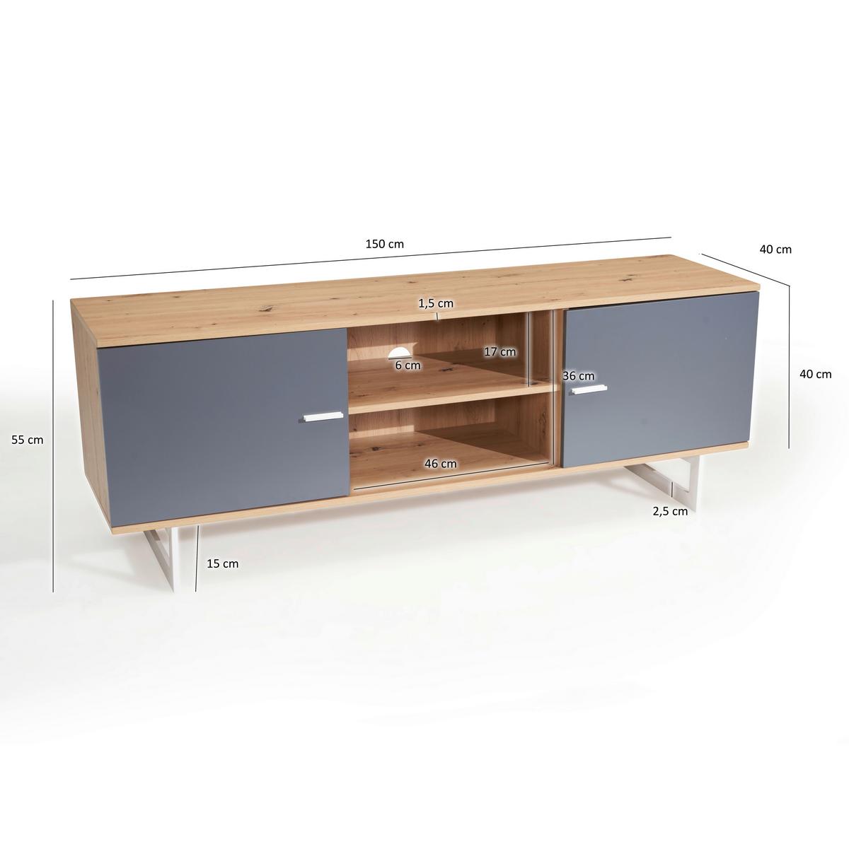 Nizka Omarica Wl6.824 - srebrne barve/siva, Design, kovina/leseni material (150/55/40cm) - Livetastic