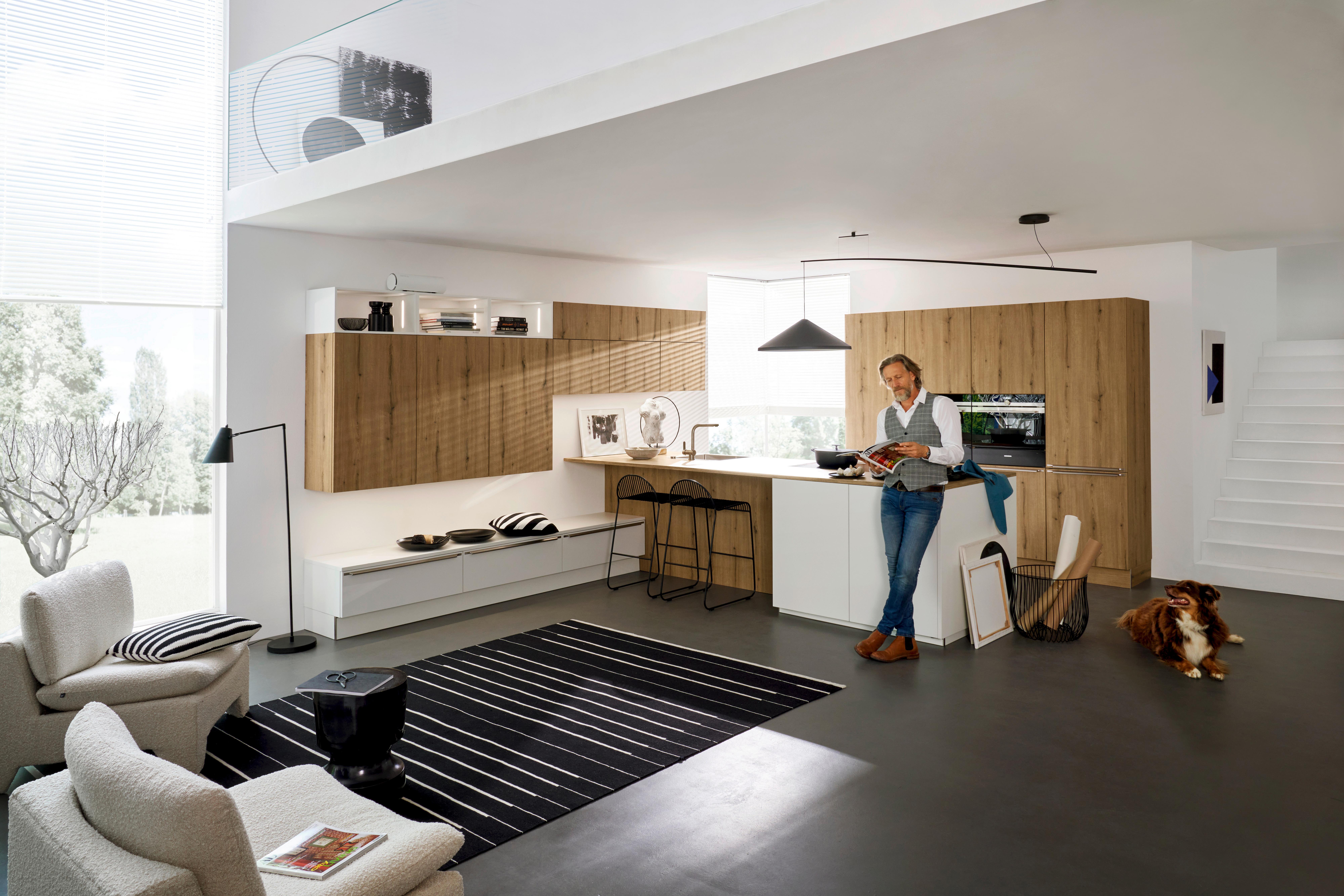 Einbauküche Soft Lack in Weiß/Eichefarben - Eichefarben/Weiß, MODERN, Holzwerkstoff - Nolte Küchen