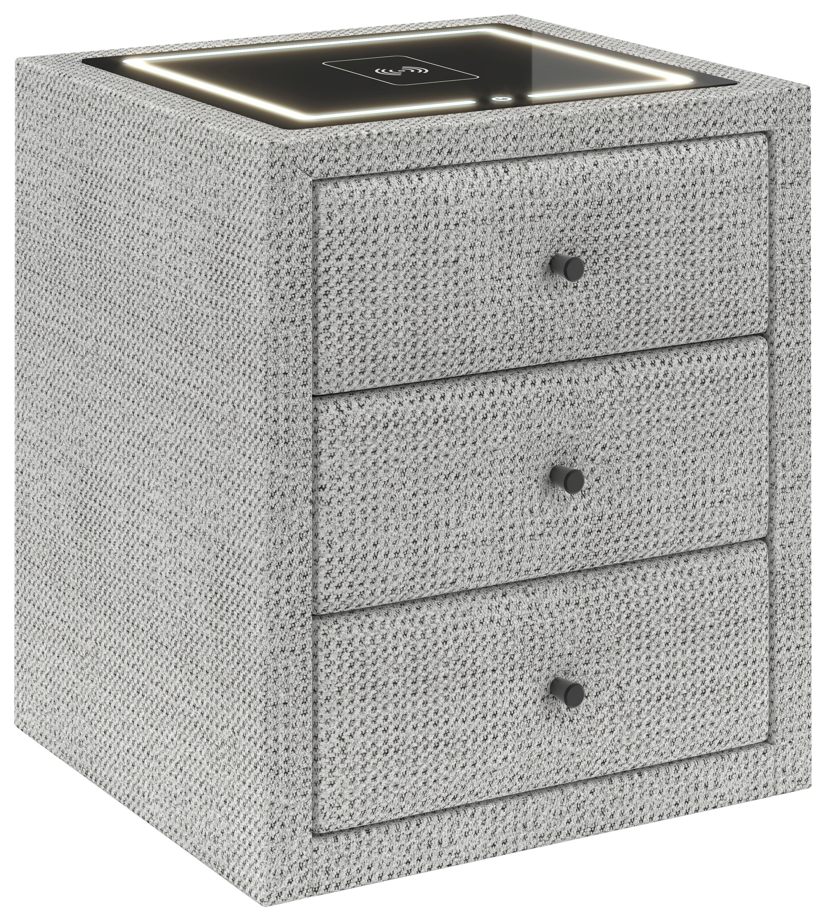Noćni Ormarić Brisbane Ii - sivo-bijela/crna, Trend, staklo/drvni materijal (49,5/56,5/46cm) - Premium Living