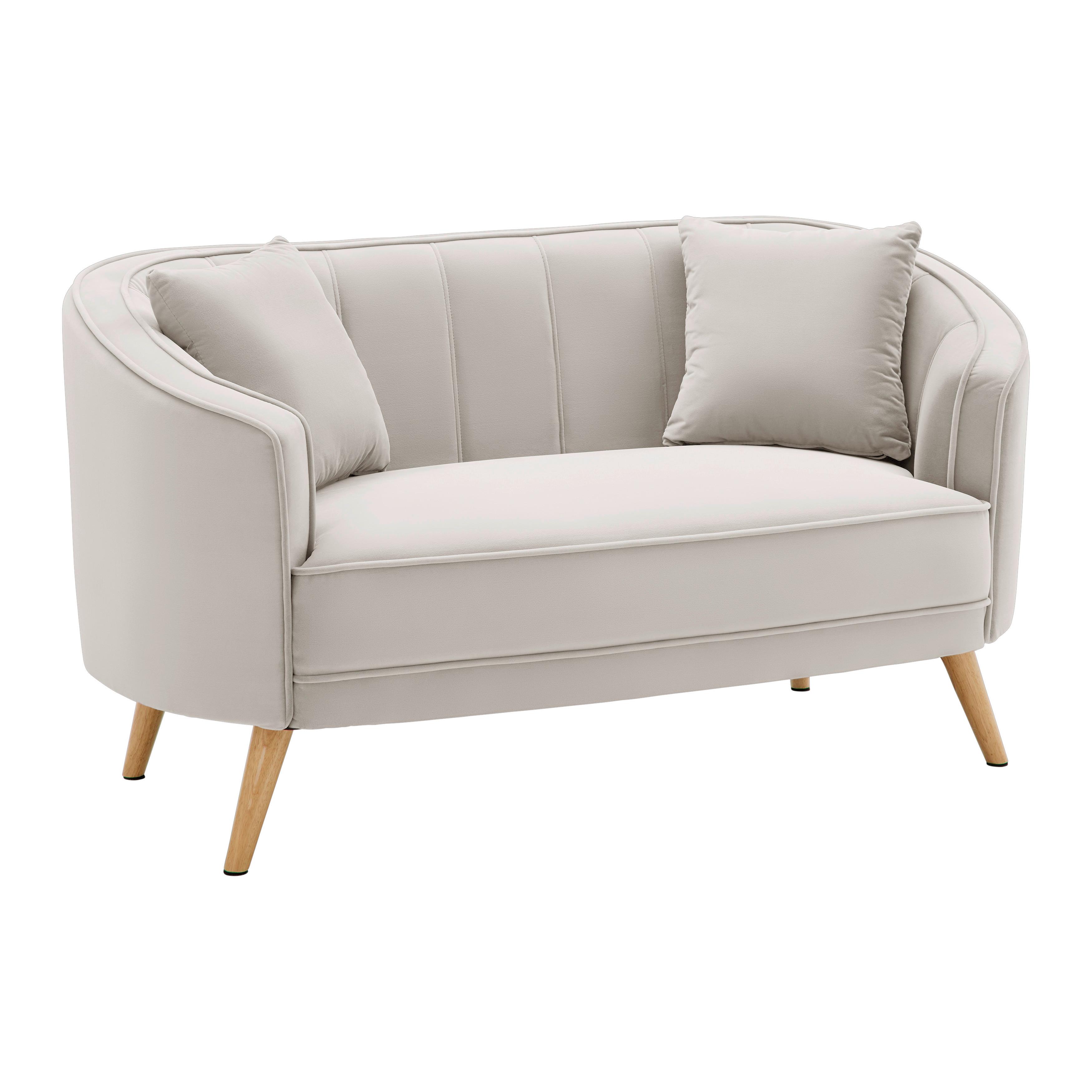Sofa Hope Creme Samt - Greige/Naturfarben, MODERN, Holz/Textil (141/77/73cm) - Bessagi Home