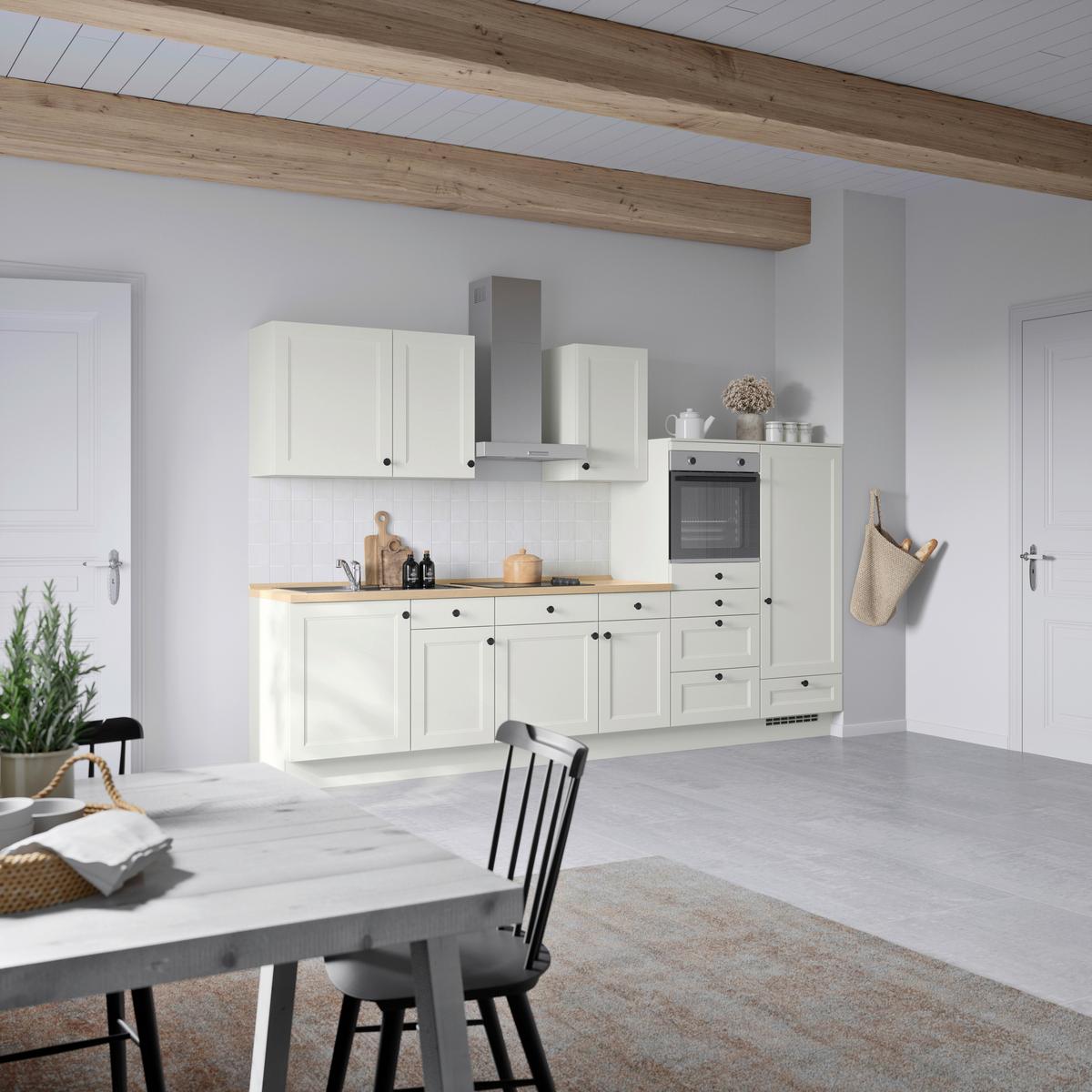 Küchenblock Cascada Low m. Geräten Weiß - Eichefarben/Schwarz, MODERN, Holzwerkstoff/Metall (330cm) - Nobilia