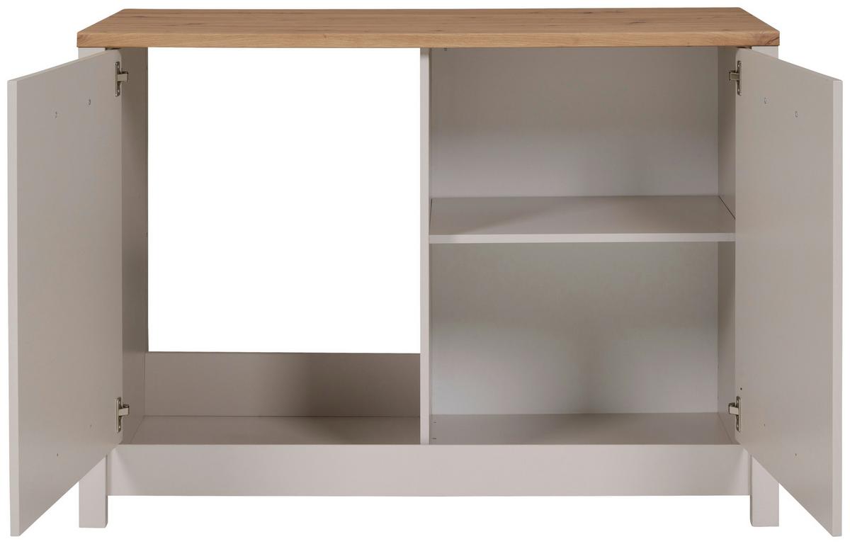 Spülenunterschrank Sardegna Kaschmir/Eiche - Kaschmir/Silberfarben, ROMANTIK / LANDHAUS, Holzwerkstoff/Metall (130/92/60cm) - home24