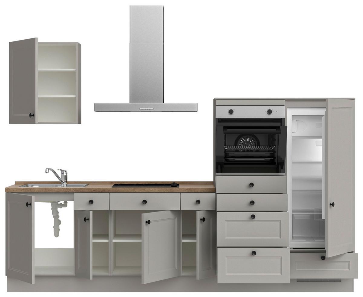 Küchenblock Cascada Low m. Geräten Grau - Eiche dunkel/Schwarz, MODERN, Holzwerkstoff/Metall (300cm) - Nobilia