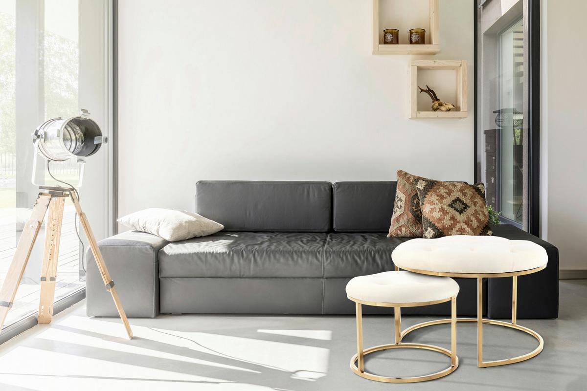 HOCKERSET MYLA 100 - Beige/Goldfarben, Design, Textil/Metall (40/60/32/41/40/60cm) - Kayoom