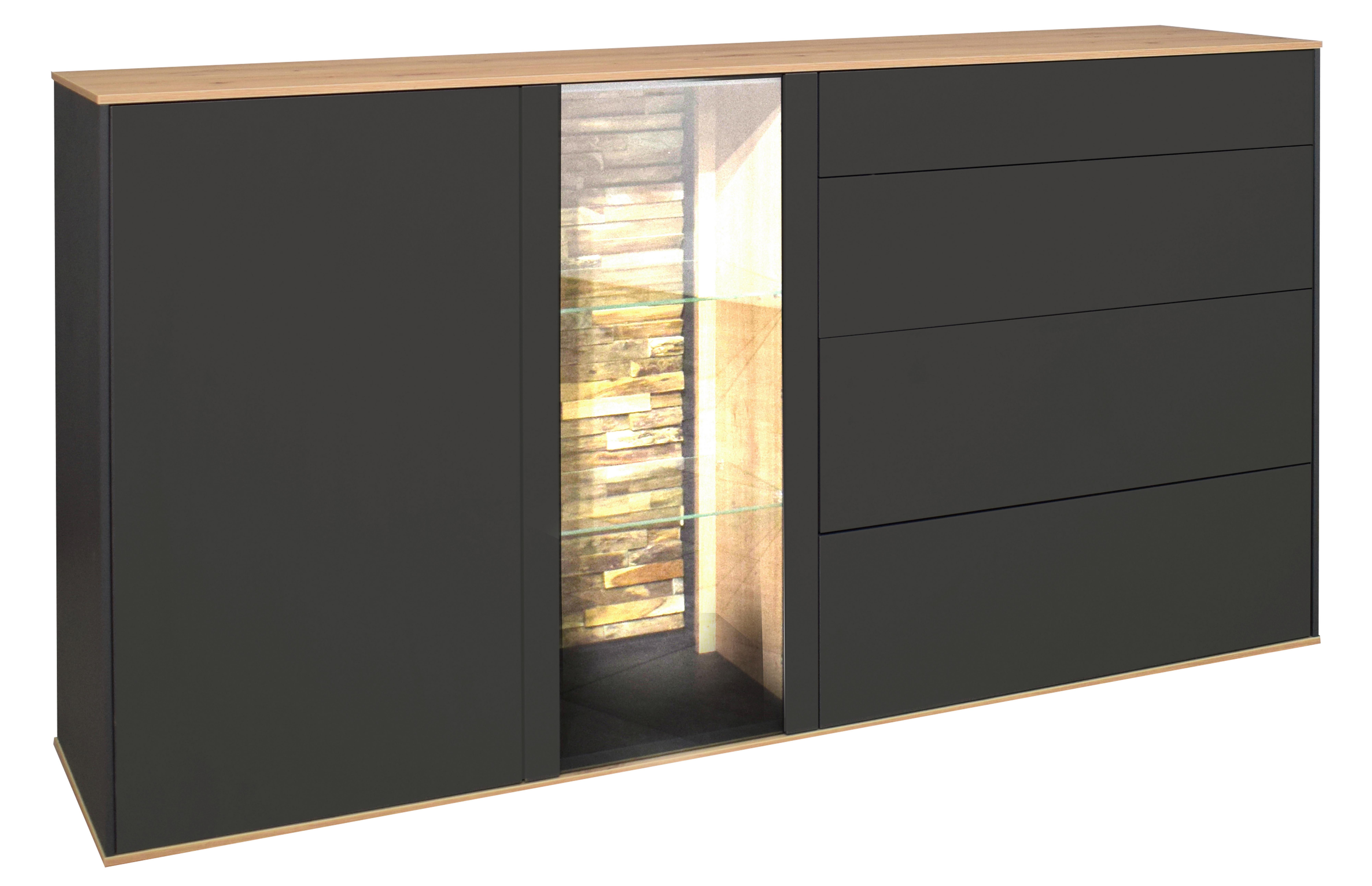 Sideboard Halvar Anthrazit/Eiche Artisan - Anthrazit/Eiche Artisan, MODERN, Glas/Holz (169/96/42cm) - Premium Living