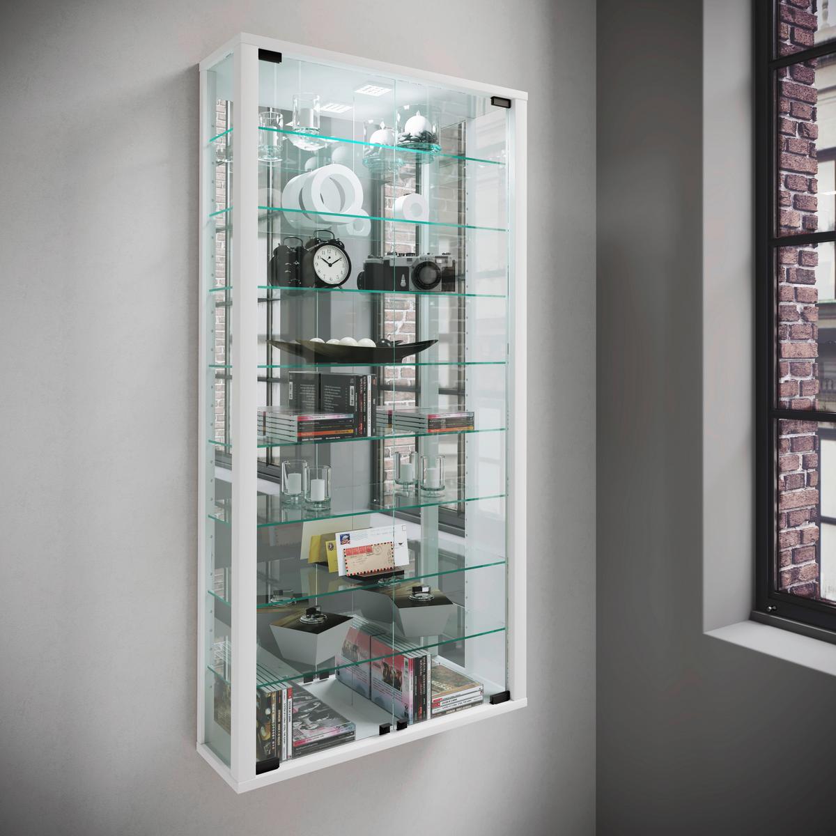 Hängevitrine Vitrosa ca. 59x114x18 cm Weiß - Schwarz/Weiß, MODERN, Glas/Holzwerkstoff (59/114,3/18cm) - MID.YOU