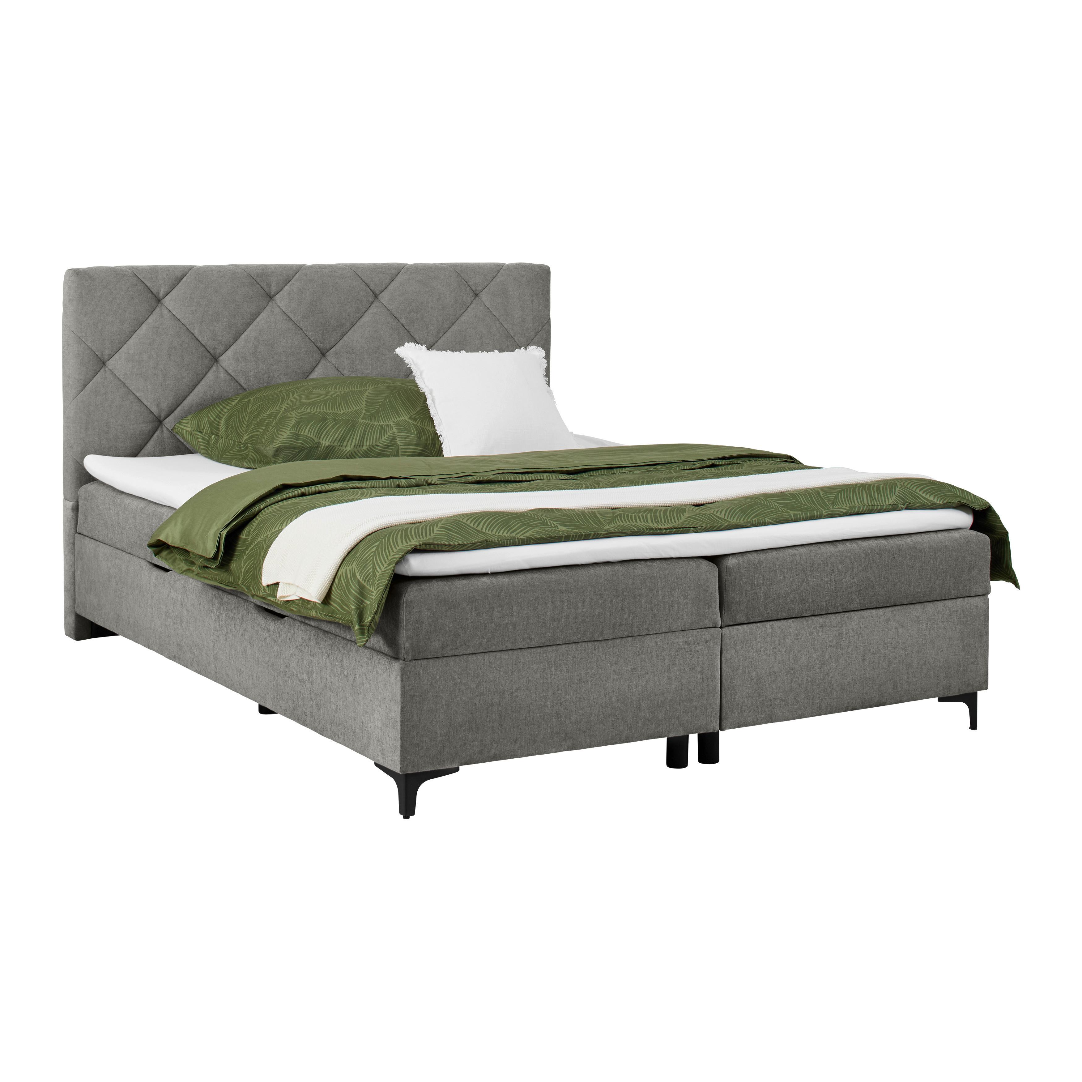 Boxbett Wind Dunkelgrau ca. 160x200cm - Dunkelgrau/Schwarz, KONVENTIONELL, Textil/Metall (160/200cm) - Mömax