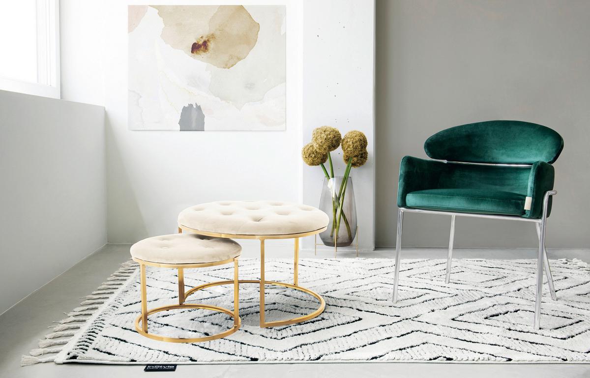 HOCKERSET MYLA 100 - Beige/Goldfarben, Design, Textil/Metall (40/60/32/41/40/60cm) - Kayoom