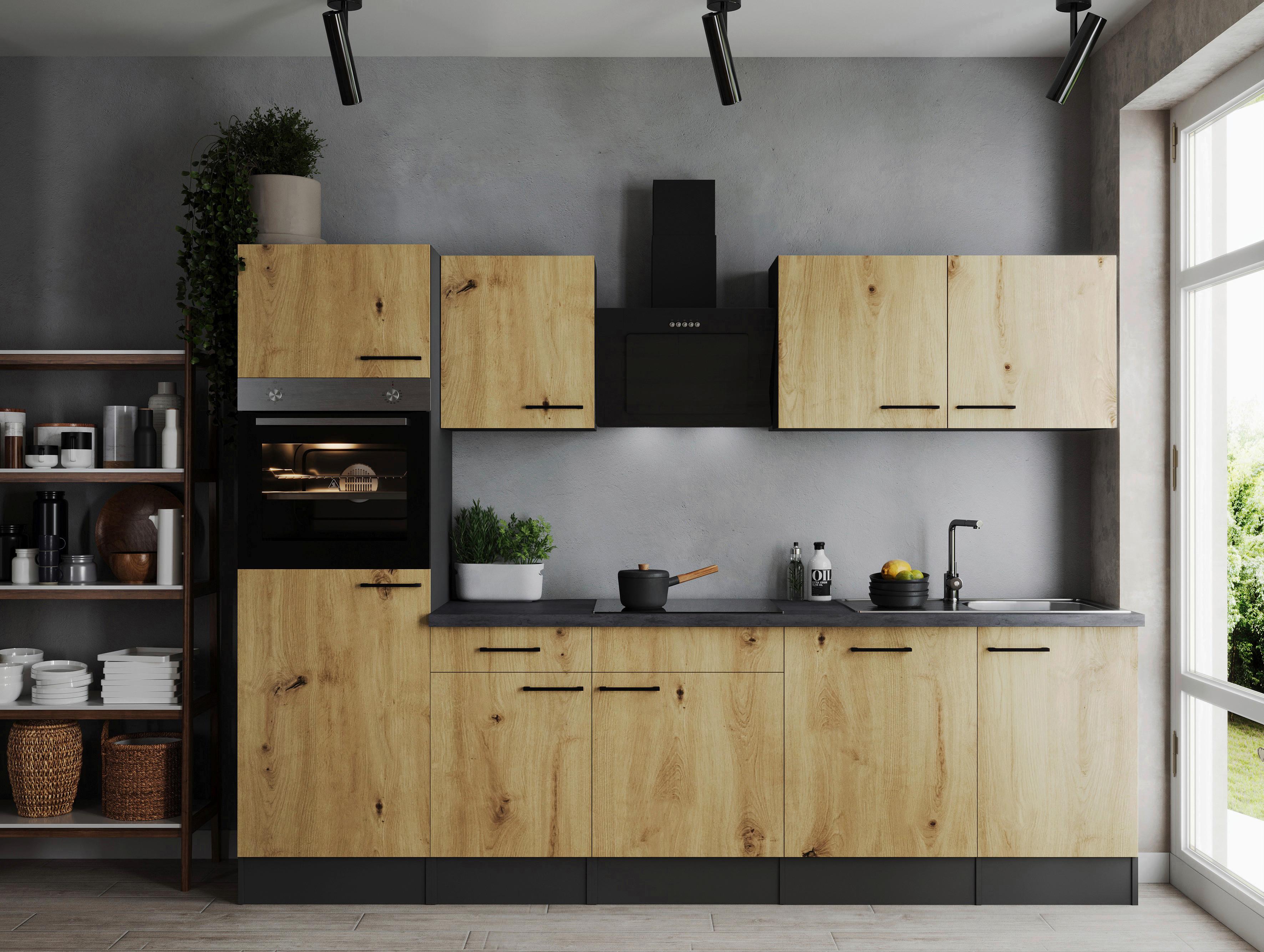 Kuhinjski Blok Z Aparati Oliver, 280cm - črna/siva, Design, kovina/leseni material (280cm) - Respekta