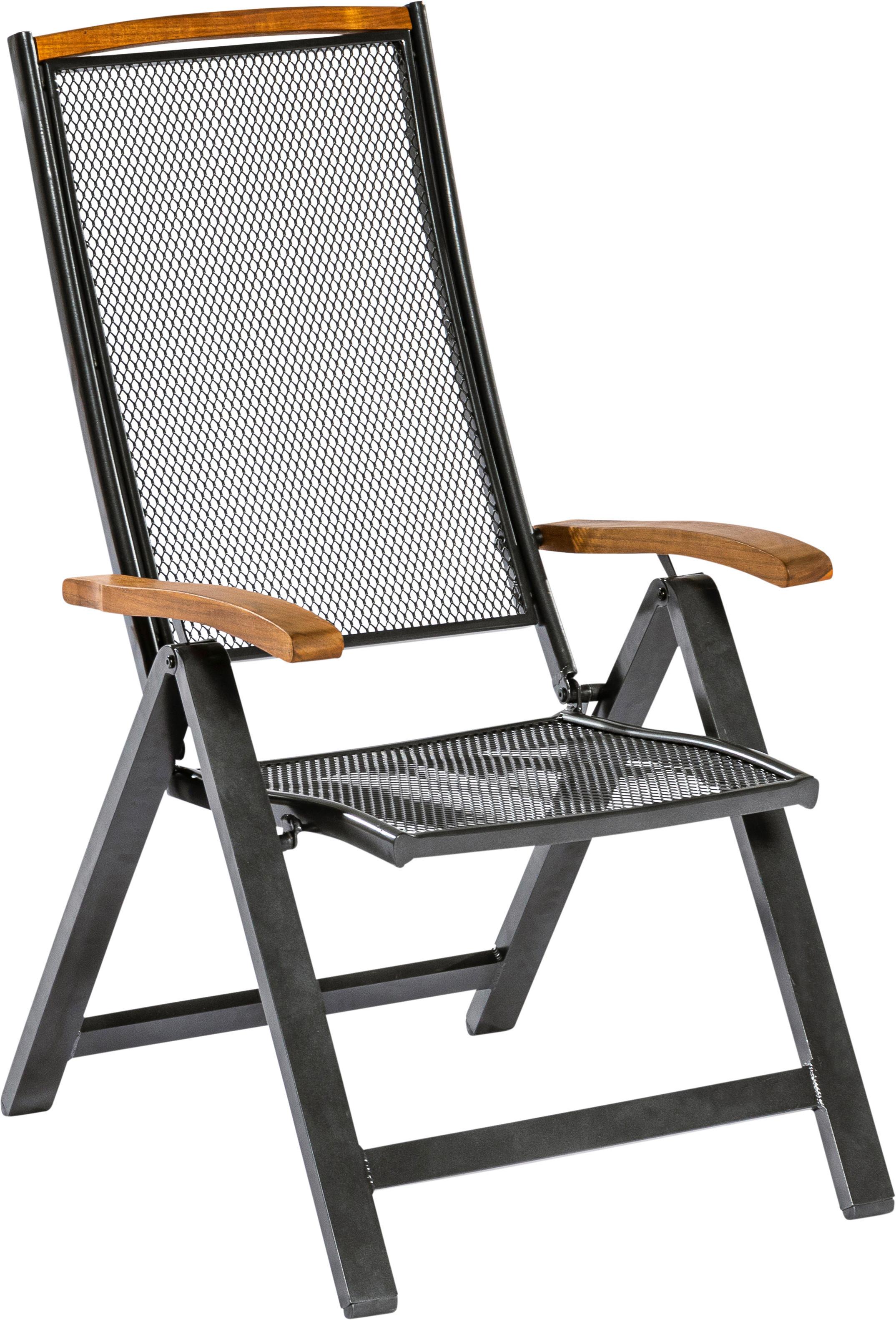 Stylischer Gartenklappsessel Tilos B: 60cm Schwarz - Schwarz/Akaziefarben, KONVENTIONELL, Holz/Metall (60/114/79cm) - Gardenson
